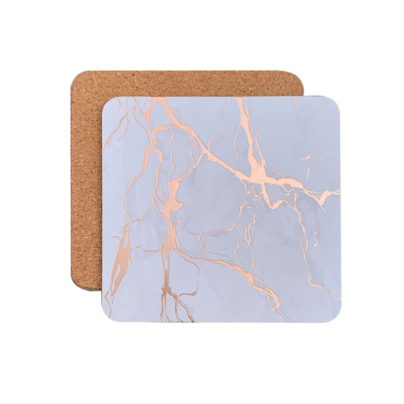 Marble Cork Foil Printed Marble Granite Designed Thick Cork Textured 4" x 4" Square Coaster Set of 4