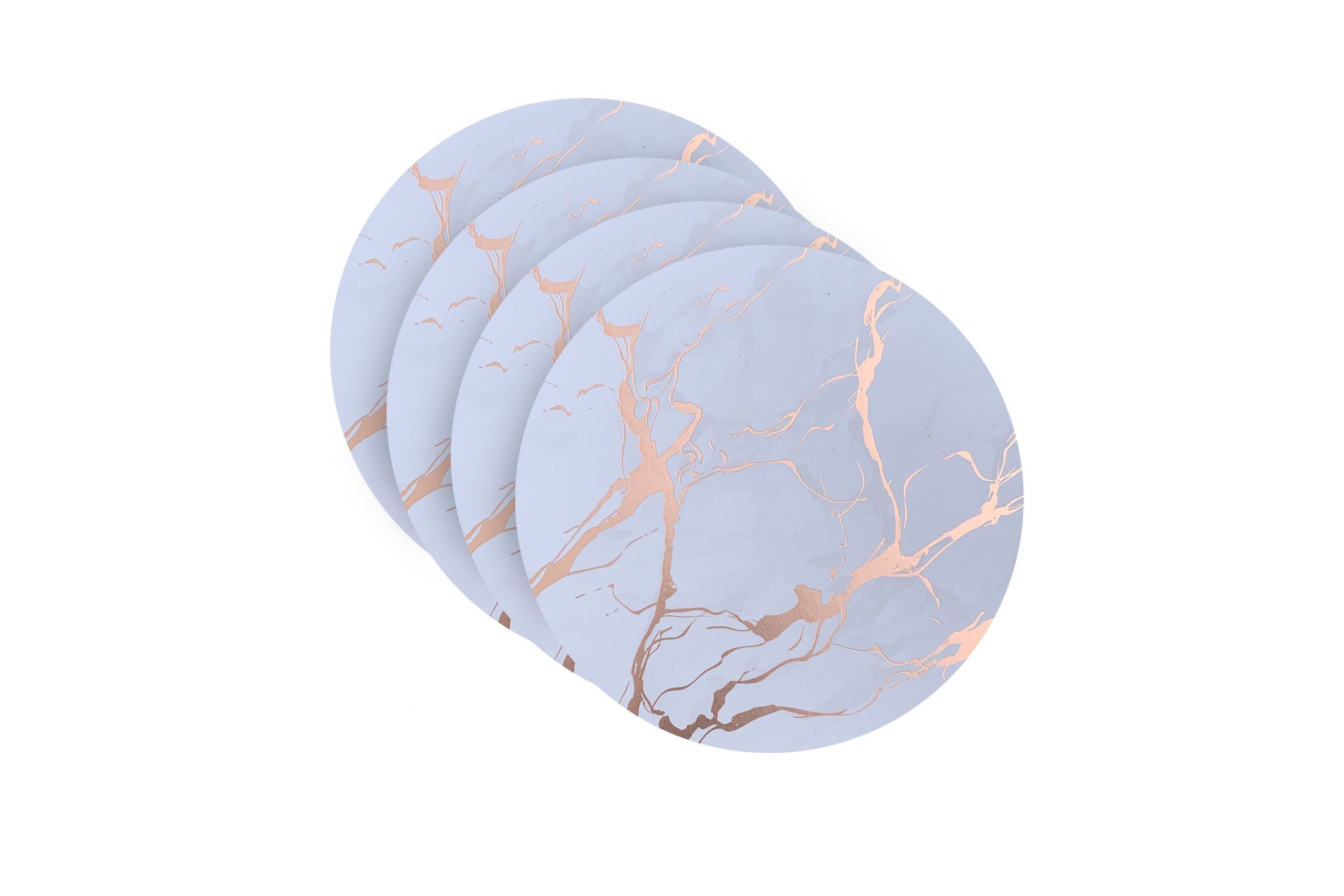 Marble Cork Foil Printed Marble Granite Designed Thick Cork Textured 4" x 4" Round Coaster Set of 4
