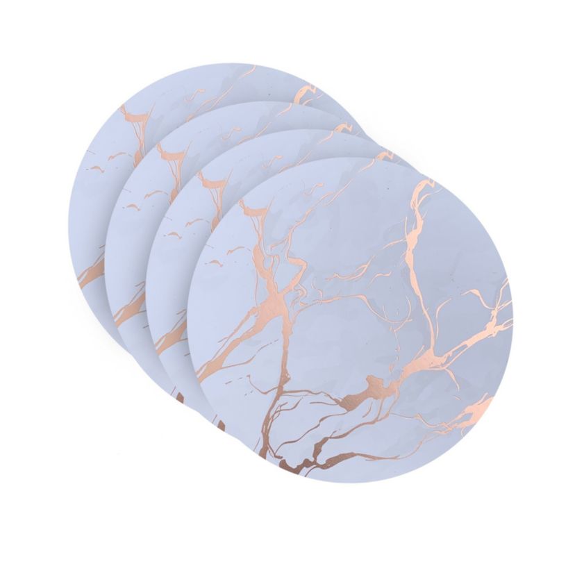 Marble Cork Foil Printed Marble Granite Designed Thick Cork Textured 4" x 4" Round Coaster Set of 4