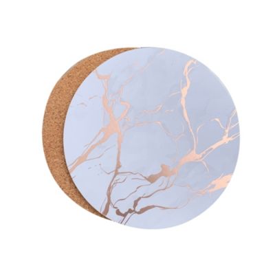 Marble Cork Foil Printed Granite Designed Thick Textured 4" x Round Coaster Set of 4