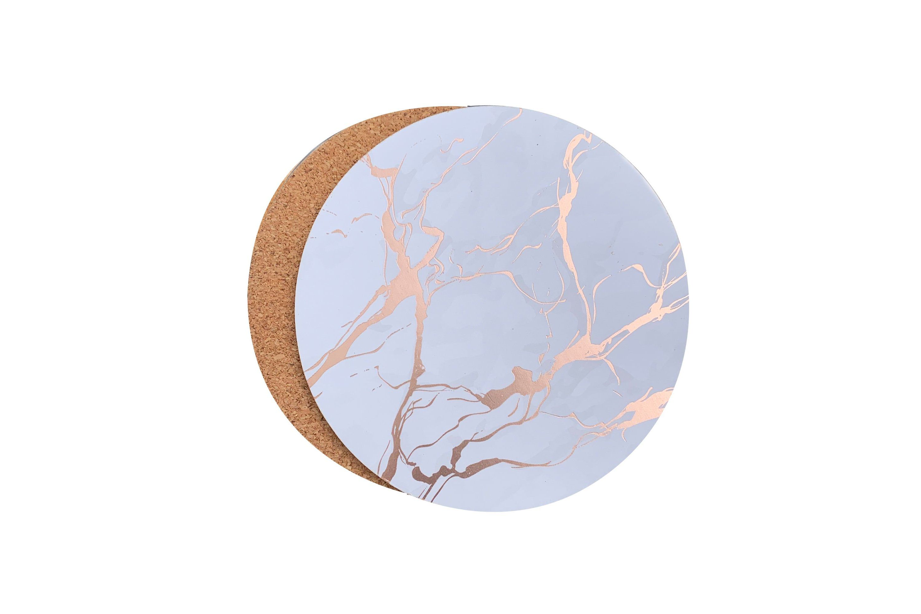 Marble Cork Foil Printed Marble Granite Designed Thick Cork Textured 4" x 4" Round Coaster Set of 4