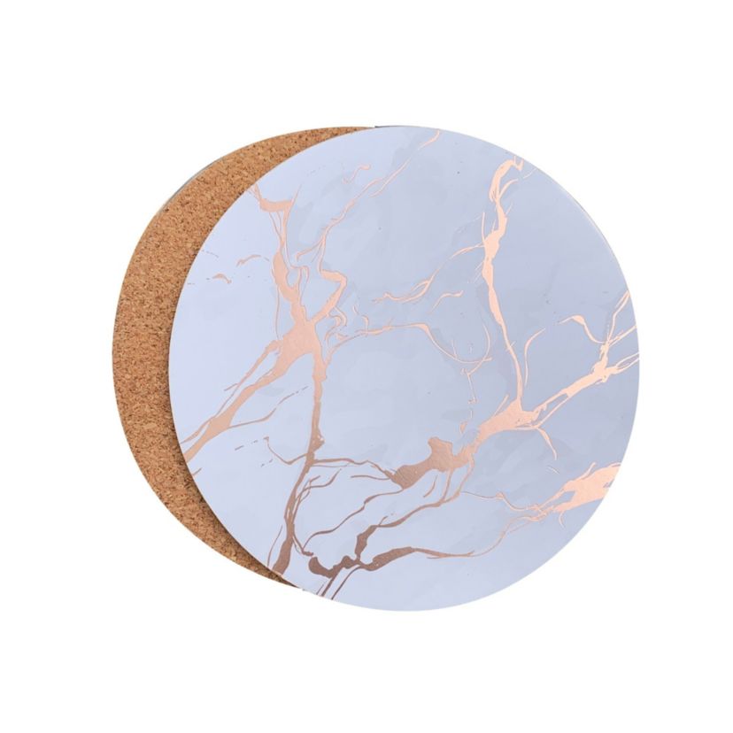 Marble Cork Foil Printed Marble Granite Designed Thick Cork Textured 4" x 4" Round Coaster Set of 4
