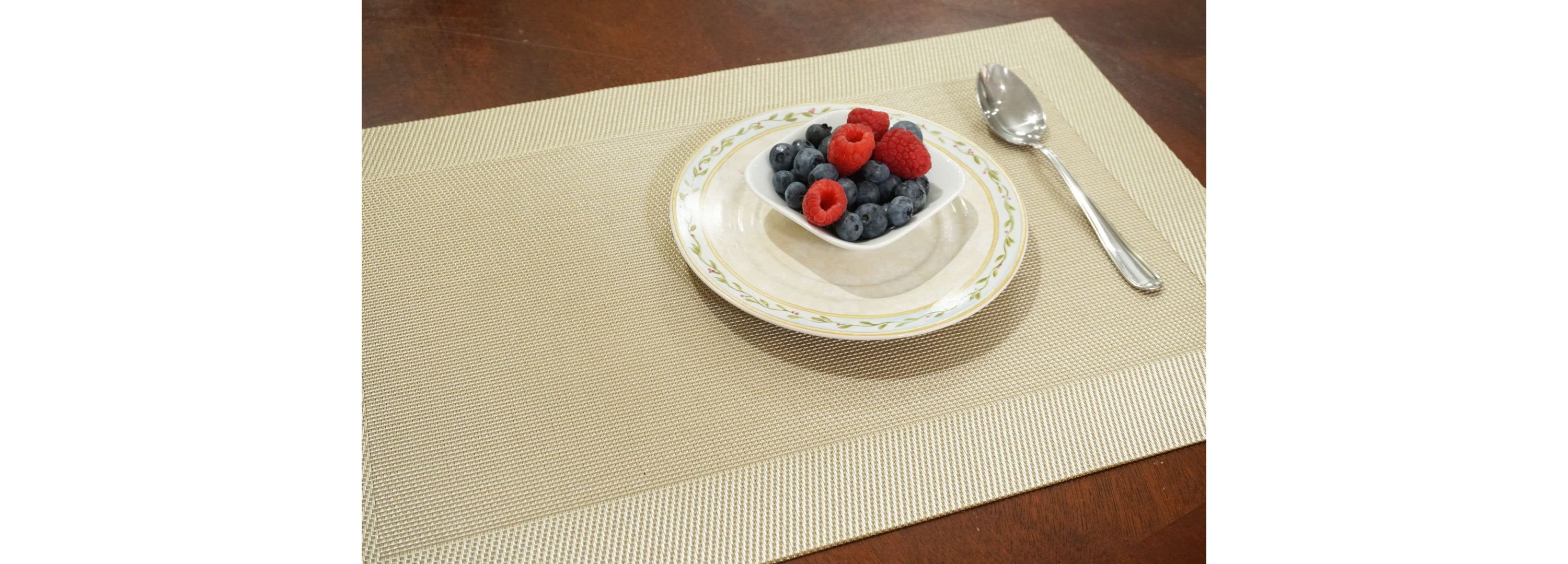 Santa Monica Woven Textilene Crossweave With Solid Geometric Pattern Reversible 13" x 19" Rectangular Placemat Set of 6