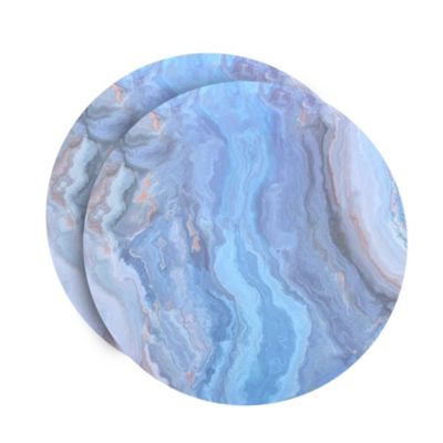 Dainty Home Marble Cork Foil Printed Marble Granite Designed Thick Cork Textured 15" x 15" Round Placemat Set of 2, Navy Blue