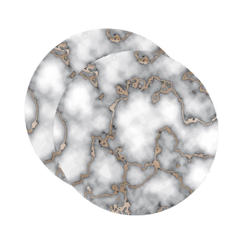 Marble Cork Foil Printed Marble Granite Designed Thick Cork Textured 15" x 15" Round Placemat Set of 2