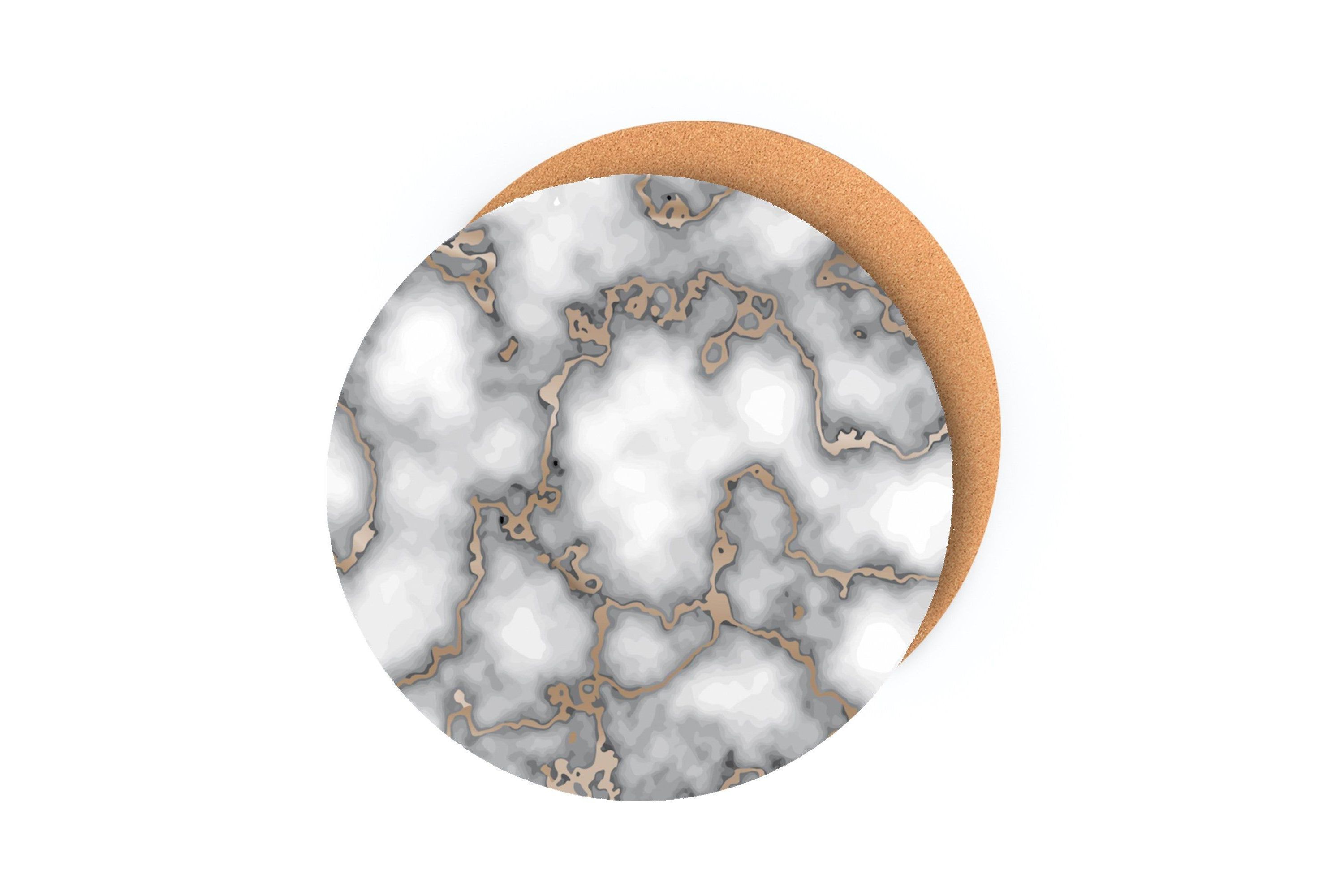 Marble Cork Foil Printed Marble Granite Designed Thick Cork Textured 15" x 15" Round Placemat Set of 2