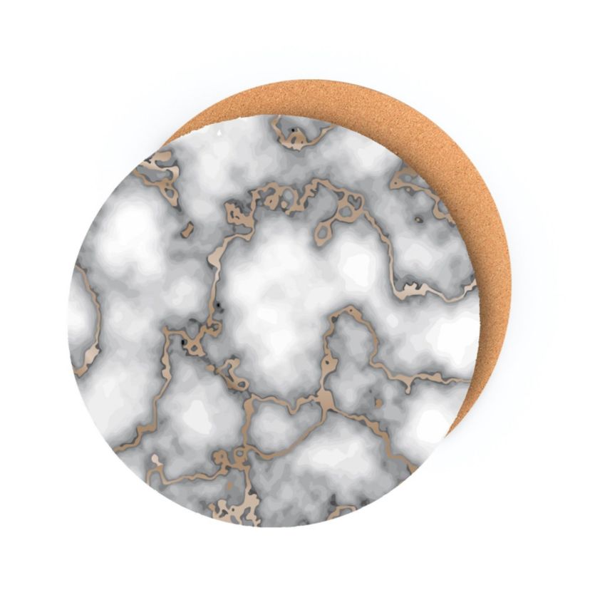 Marble Cork Foil Printed Marble Granite Designed Thick Cork Textured 15" x 15" Round Placemat Set of 2