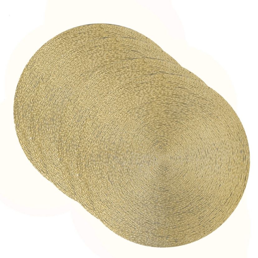 Regency Woven Metallic Lace Crossweave With a Tangled Metallic Lace Pattern Reversible 15" x 15" Round Placemat Set of 4