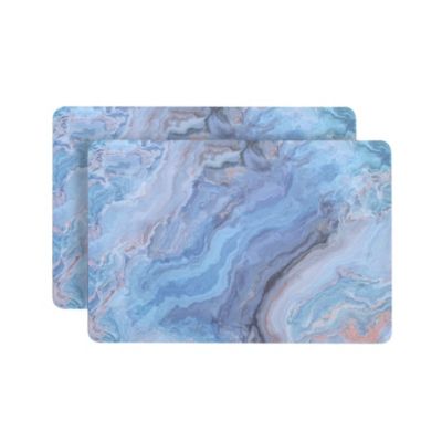 Dainty Home Marble Cork Foil Printed Marble Granite Designed Thick Cork Textured 12" x 18" Rectangular Placemat Set of 2, Navy Blue