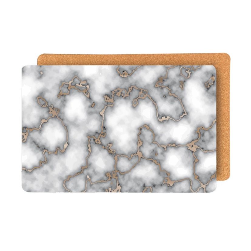 Marble Cork Foil Printed Marble Granite Designed Thick Cork Textured 12" x 18" Rectangular Placemat Set of 2