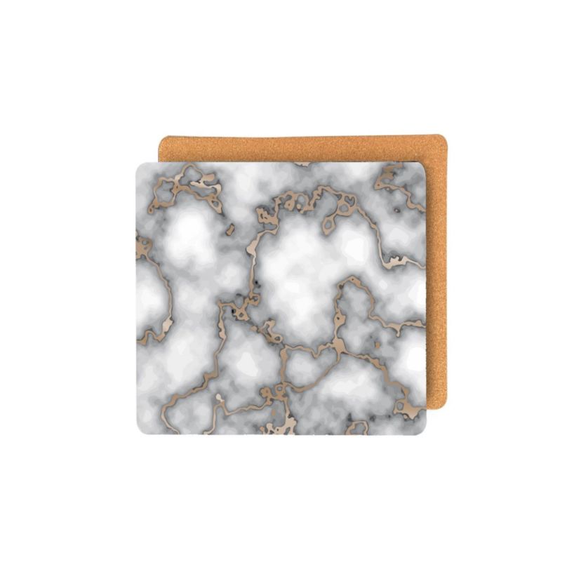 Marble Cork Foil Printed Marble Granite Designed Thick Cork Textured 15" x 15" Square Placemat Set of 2