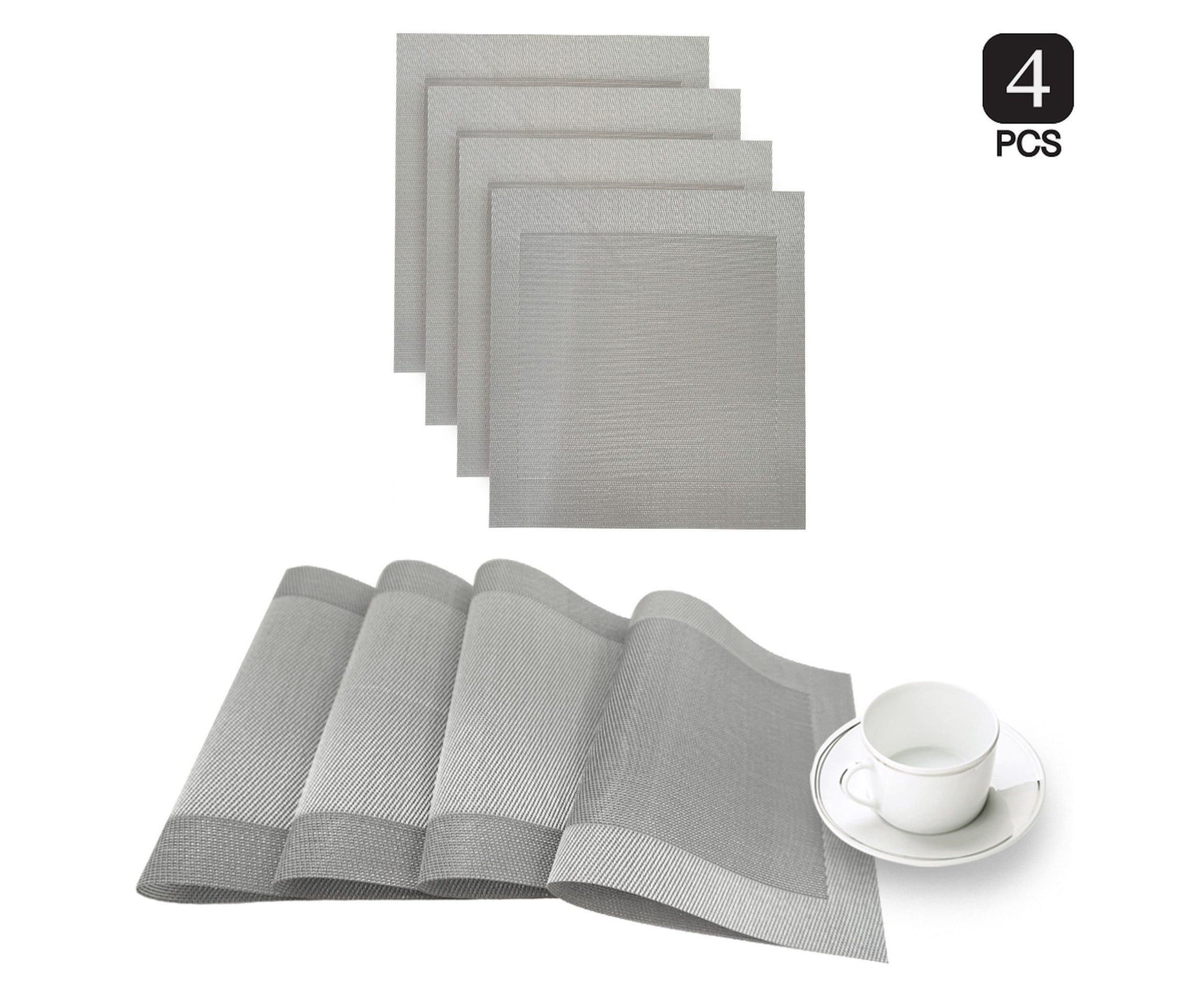 Napa Woven Textilene Crossweave With Solid Geometric Pattern Reversible 15" x 15" Square Placemat Set of 4