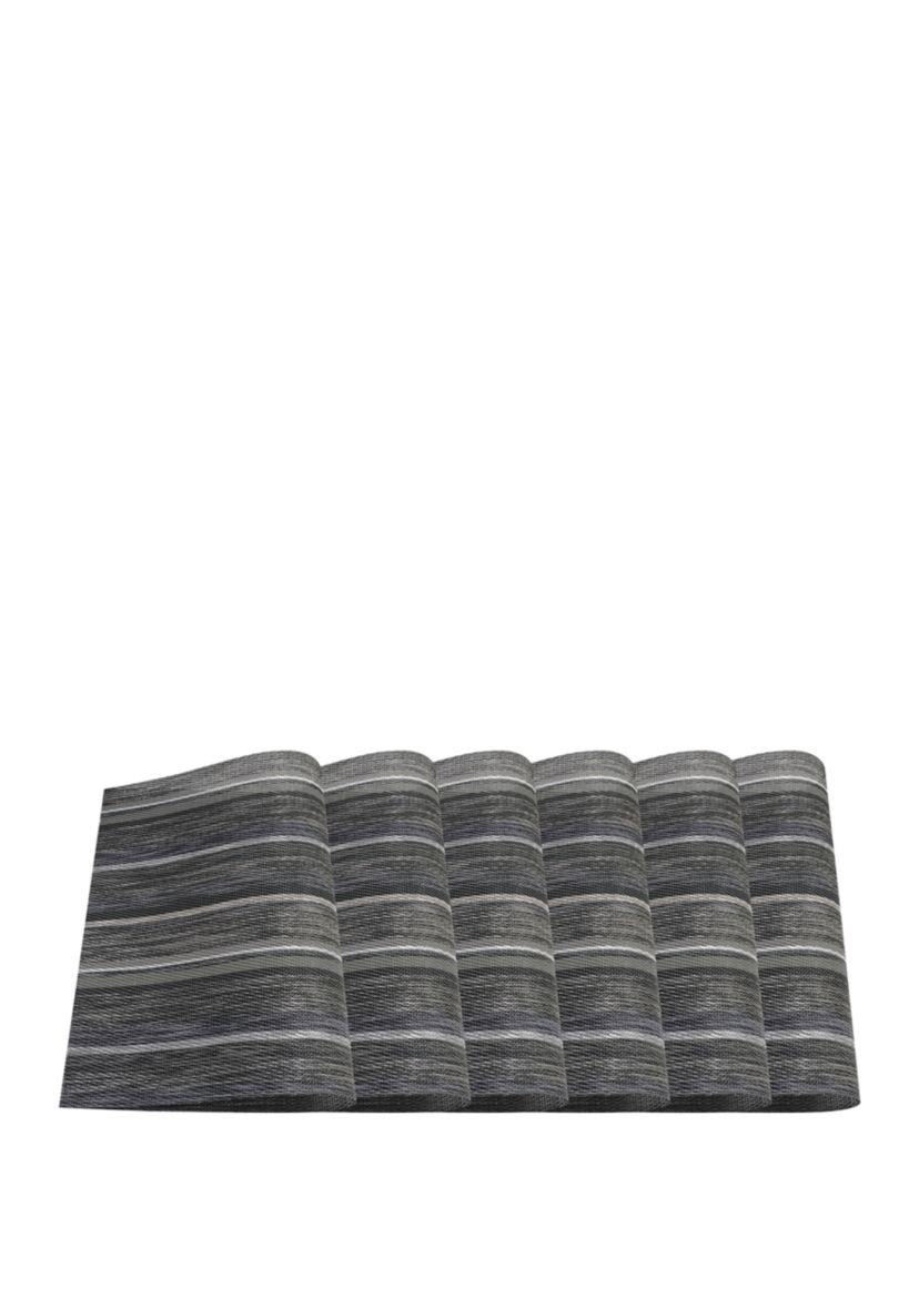 Multistripes Woven Textilene Reversible Rectangular Set of 6 Placemats