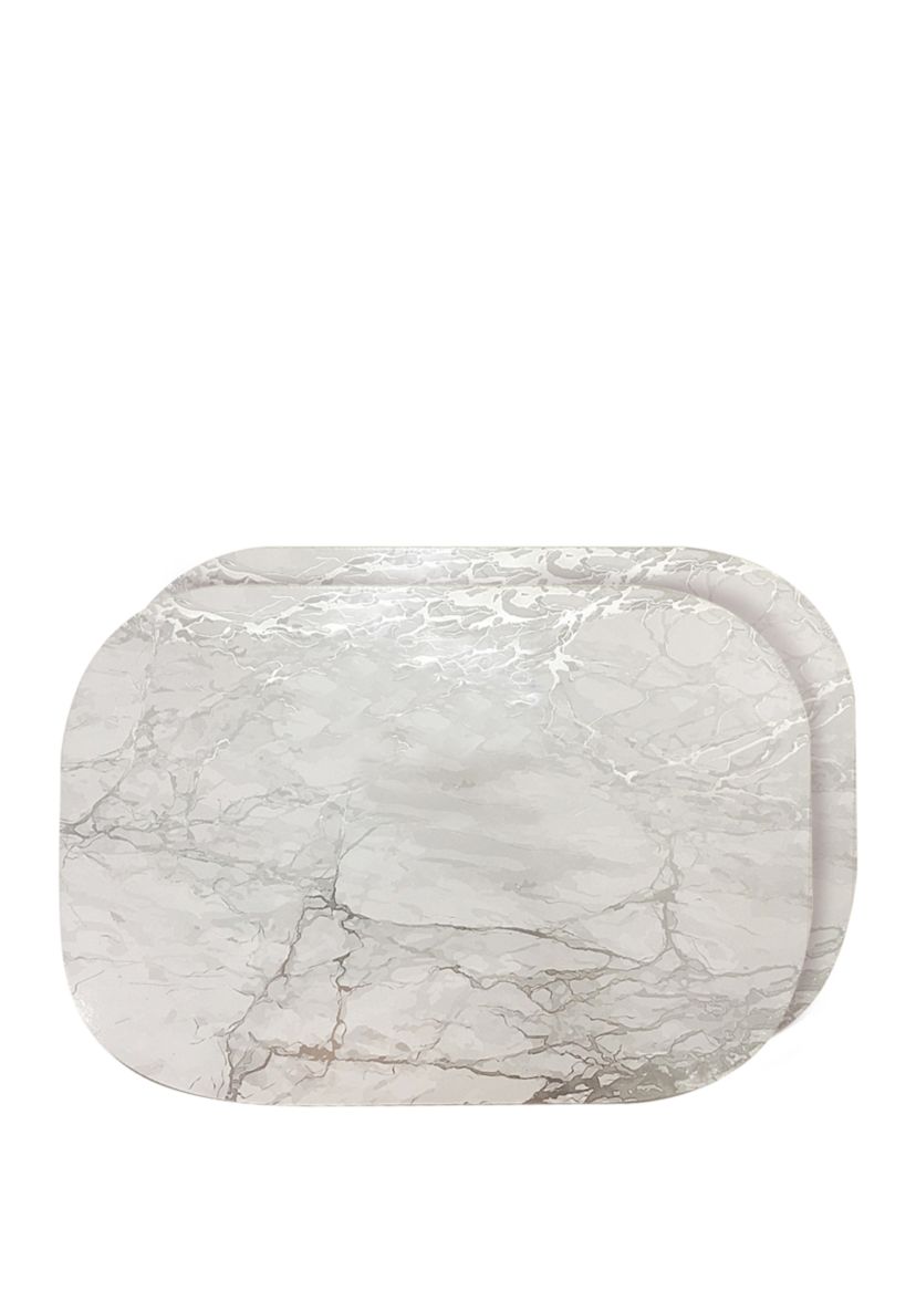 Marble Cork Foil Design Oval Set of 2 Placemats