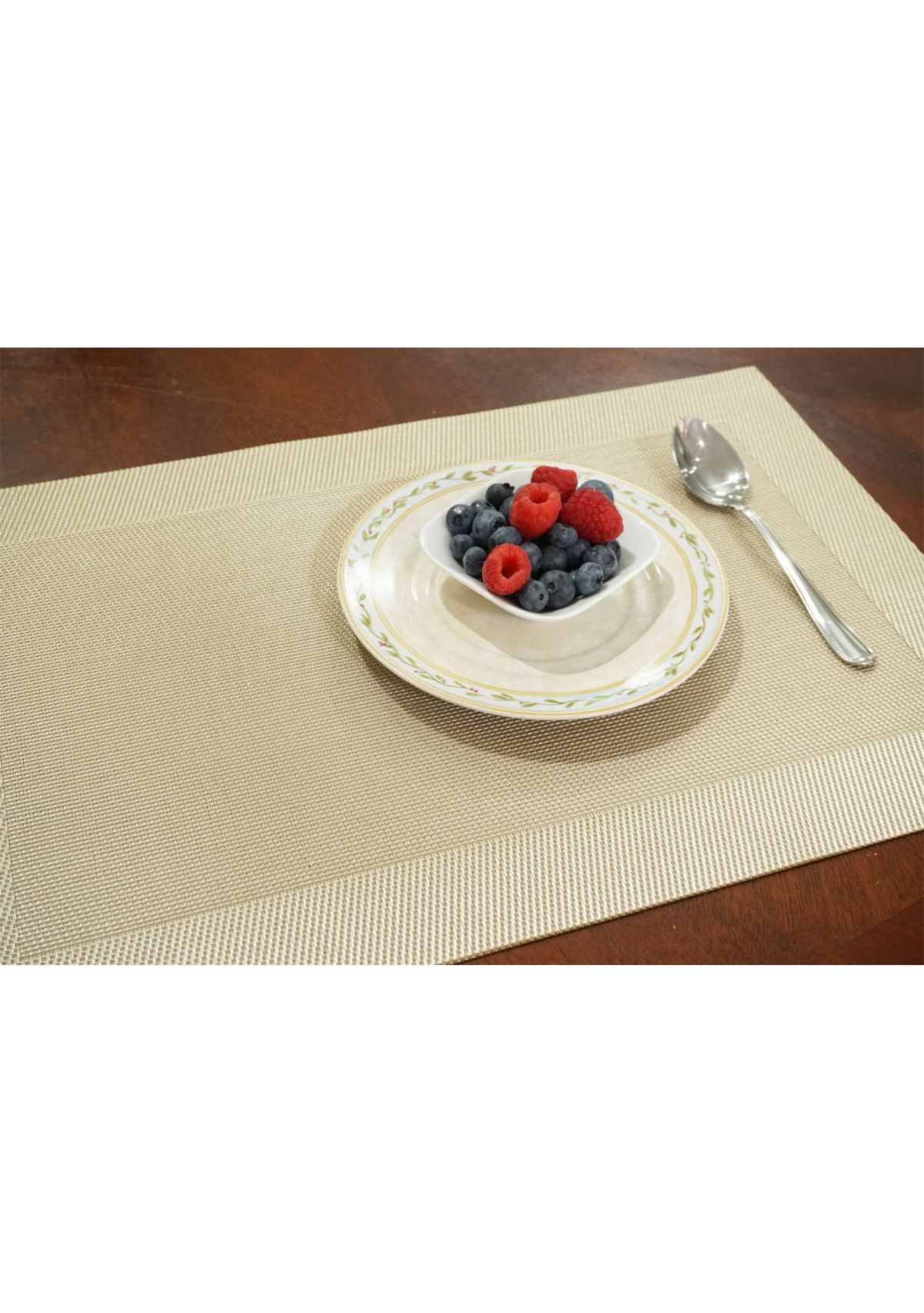 Napa Woven Textilene Crossweave With Solid Geometric Pattern Reversible 12" x 18" Rectangular Placemat Set of 4
