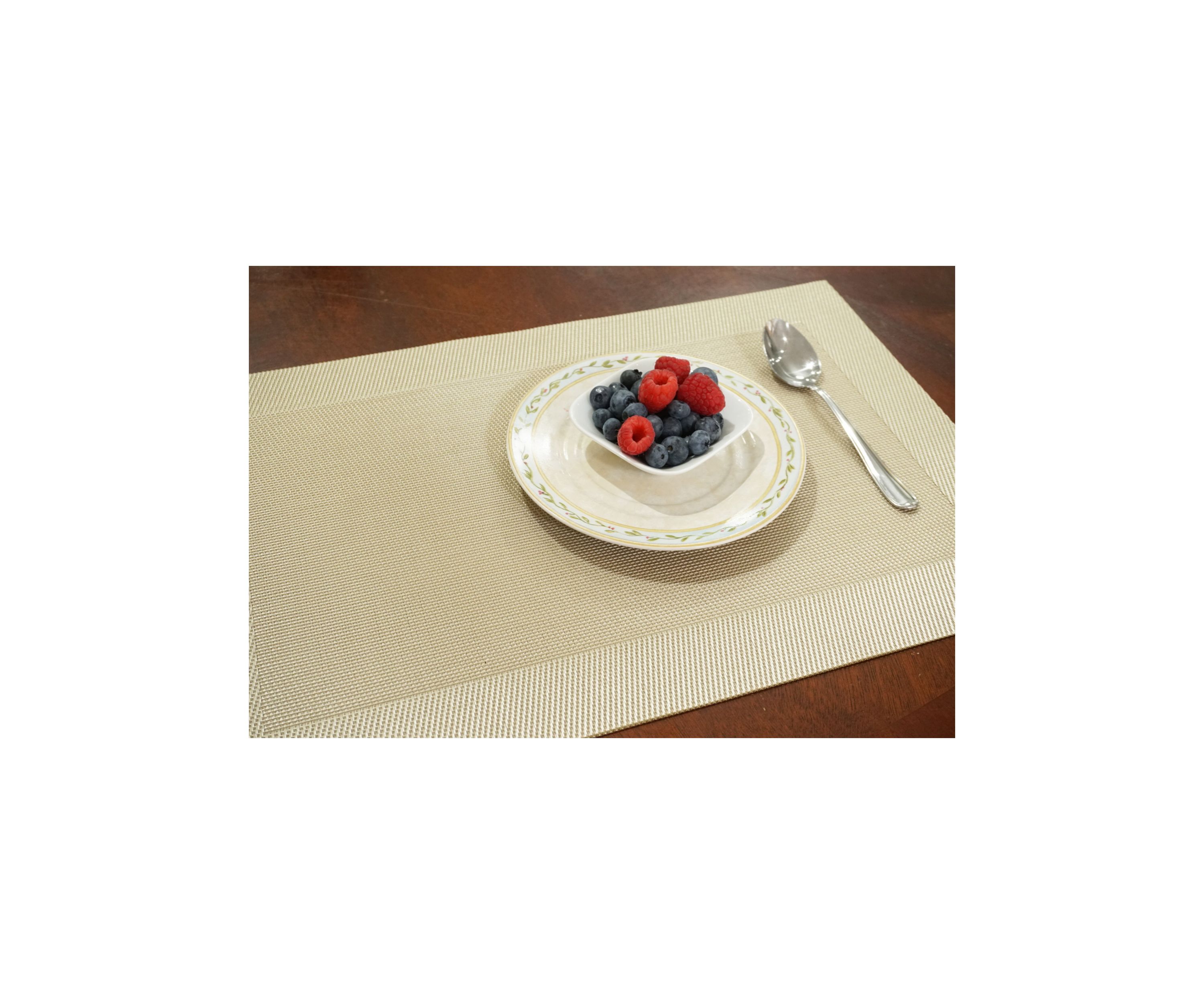 Napa Woven Textilene Crossweave With Solid Geometric Pattern Reversible 12" x 18" Rectangular Placemat Set of 4