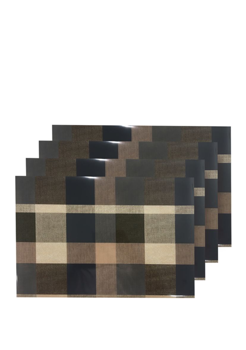Plaid Reversible Metallic Printed Set of 4 Placemats