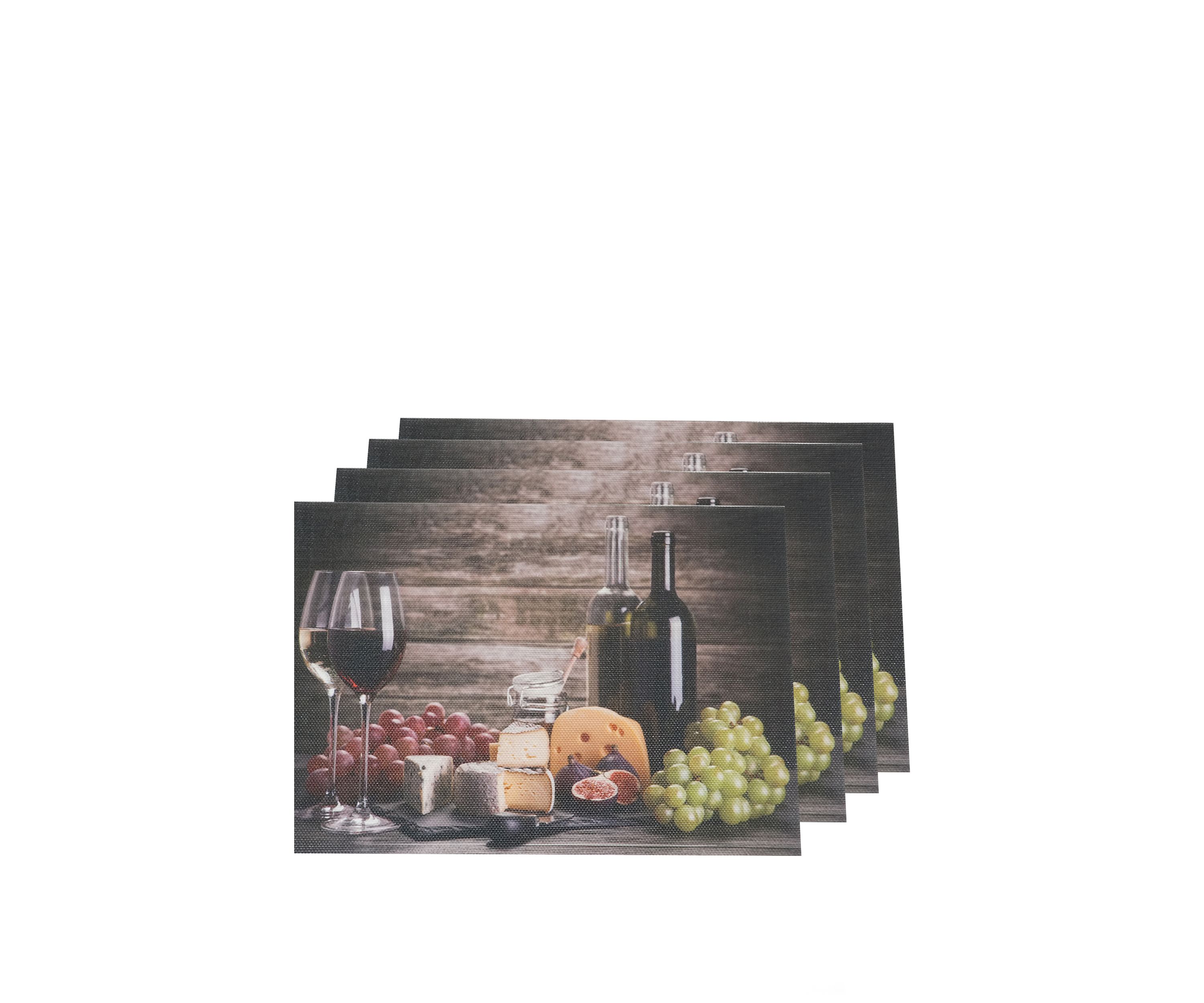 Wine and Grapes Print Textilene Set of 4 Placemats