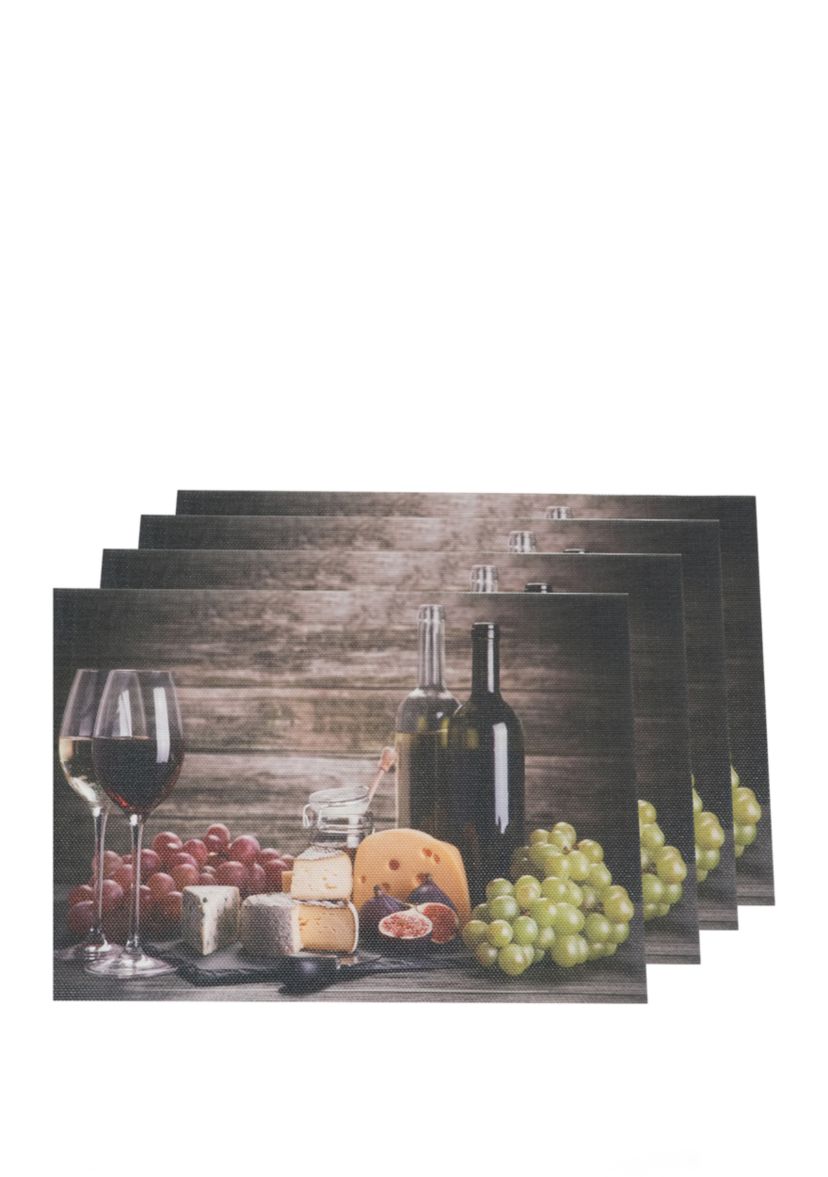 Wine and Grapes Print Textilene Set of 4 Placemats