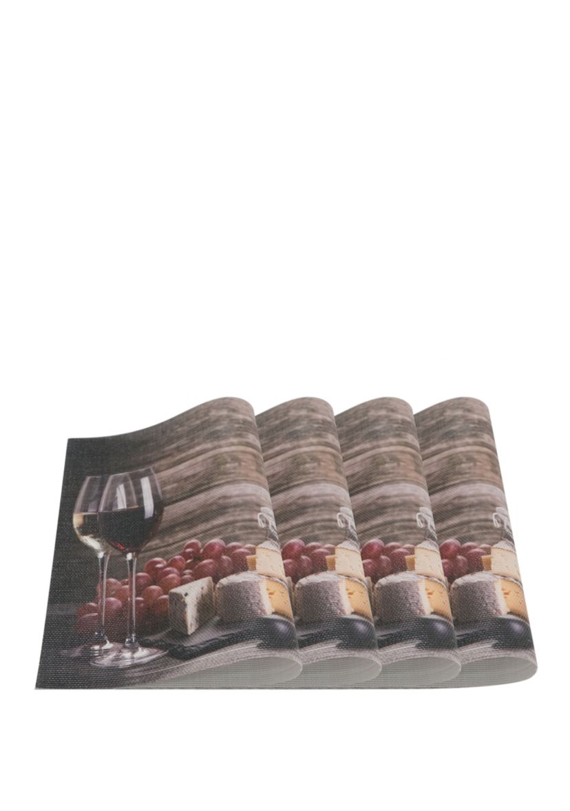 Wine and Grapes Print Textilene Set of 4 Placemats