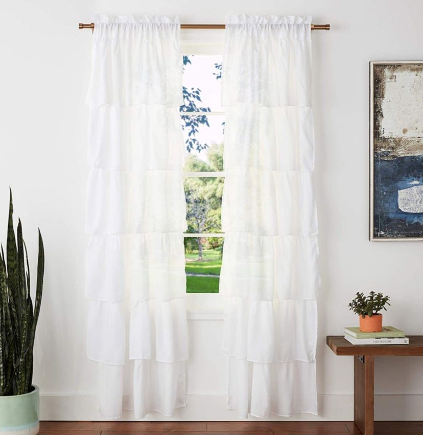 Carnival Pleated Ruffles Rod Pocket Light Filtering Window Panel Pair