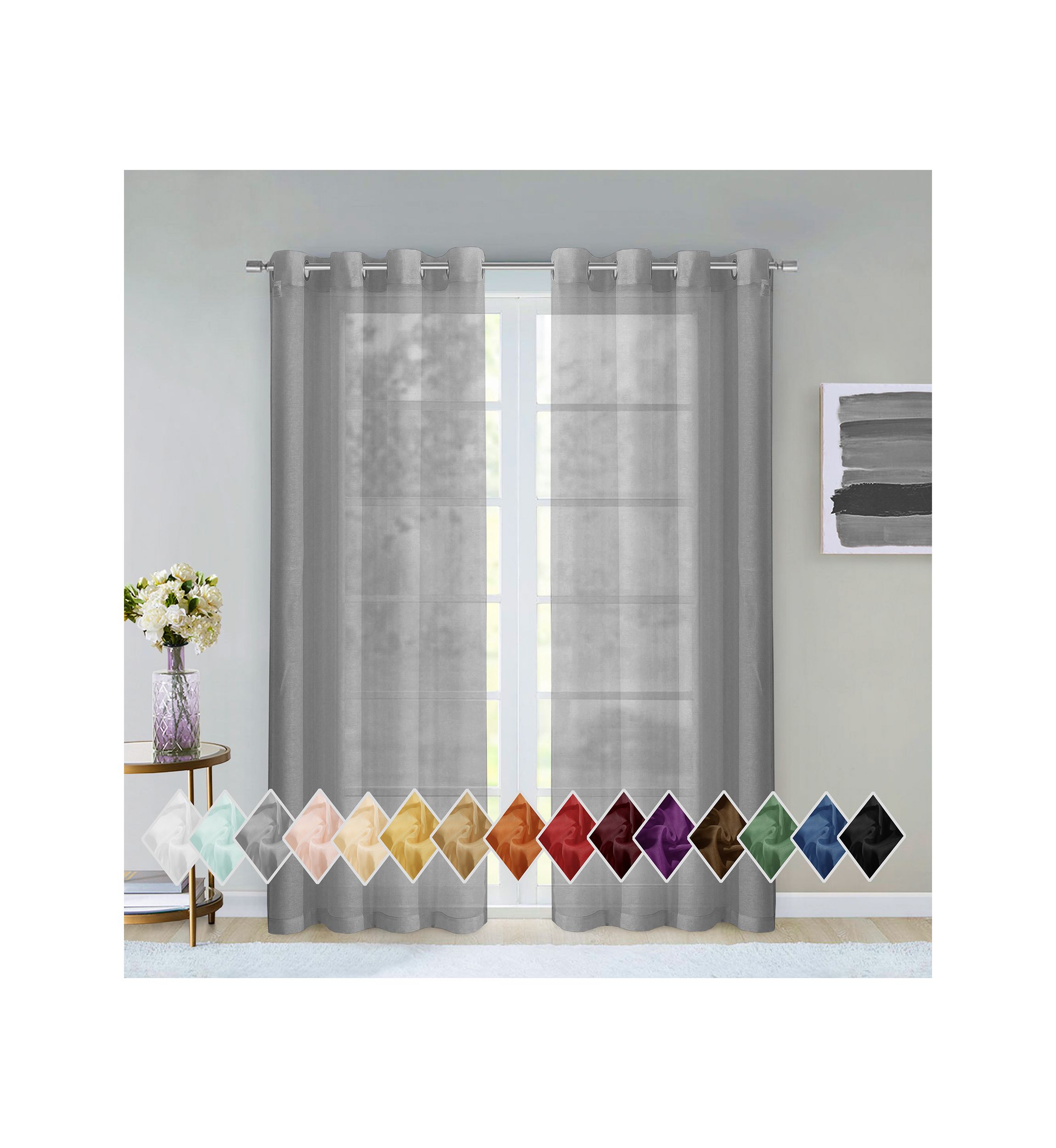 Malibu Solid Color Semi-Sheer Extra Wide Grommet Panel Pair Window Curtains 108" x 84”