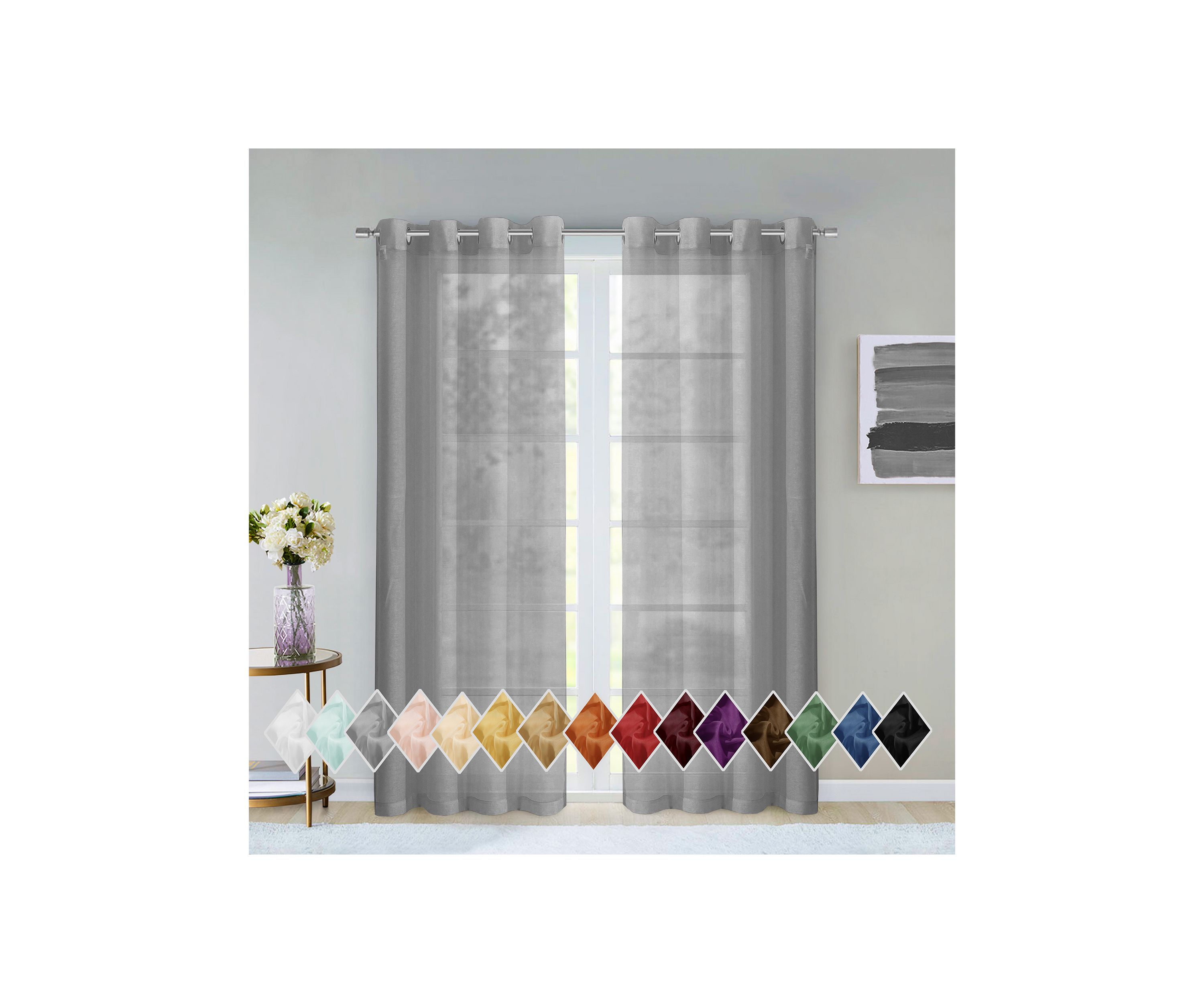 Malibu Solid Color Semi-Sheer Extra Wide Grommet Panel Pair Window Curtains 108" x 84”