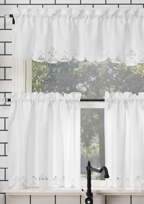 No 918 Mariela Floral Trim Semi Sheer Rod Pocket Kitchen Curtain