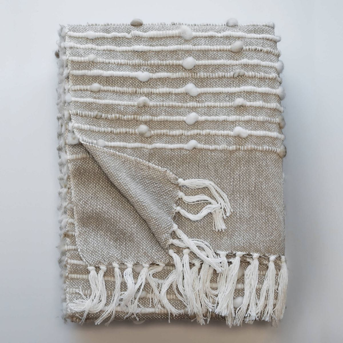 Damara Slub Stripe Tasseled Cotton Blend Throw