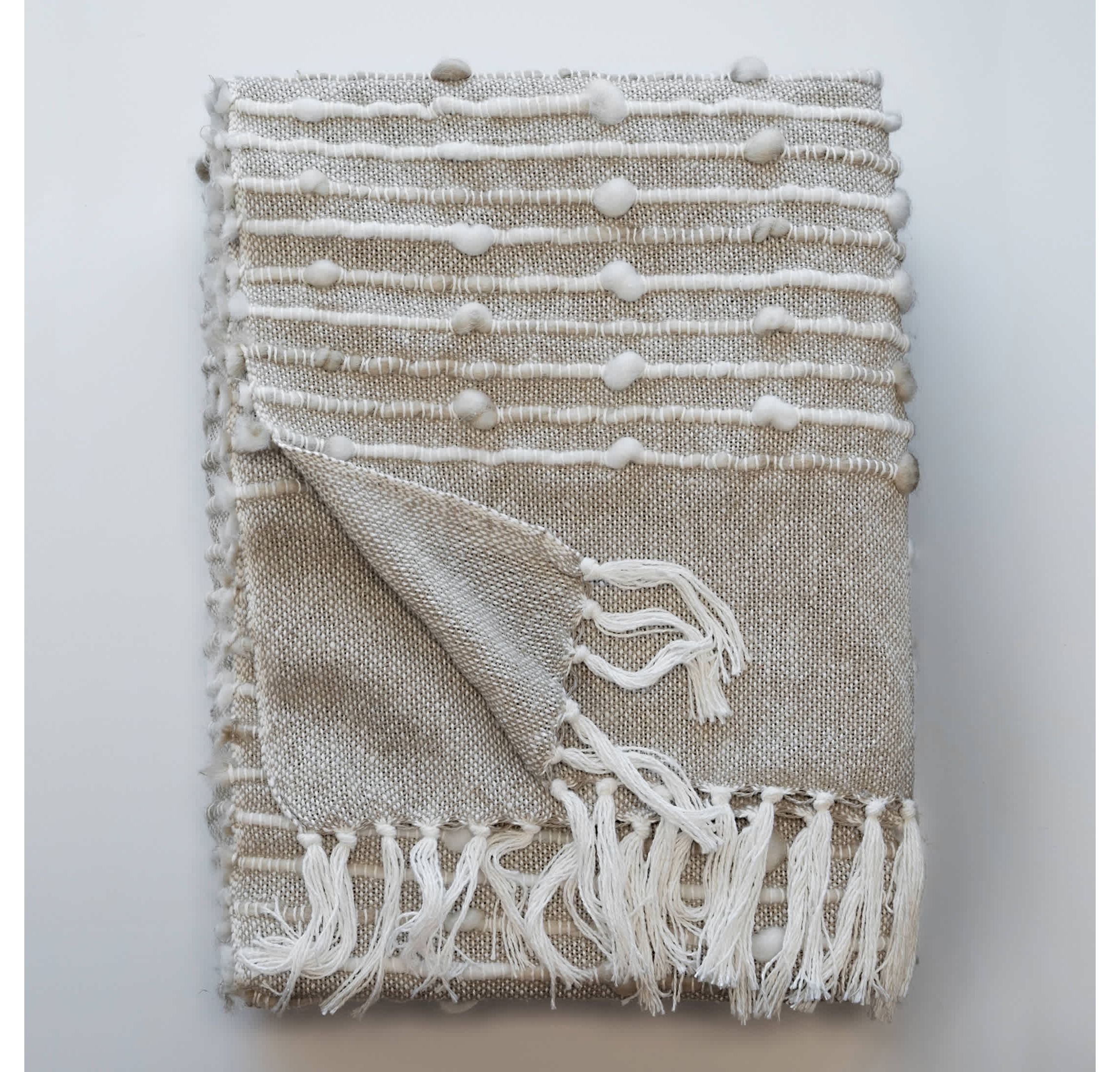 Damara Slub Stripe Tasseled Cotton Blend Throw