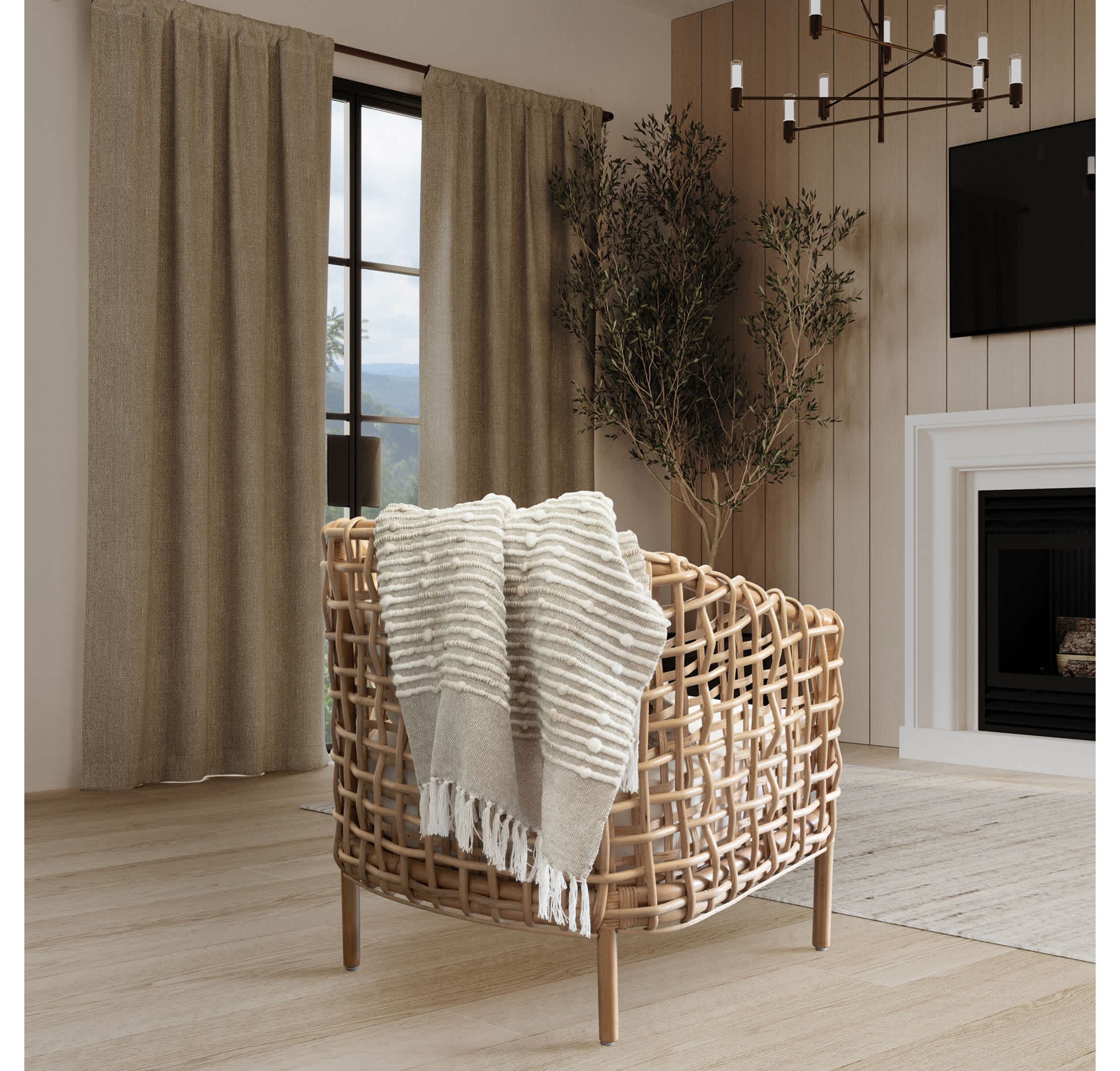 Damara Slub Stripe Tasseled Cotton Blend Throw