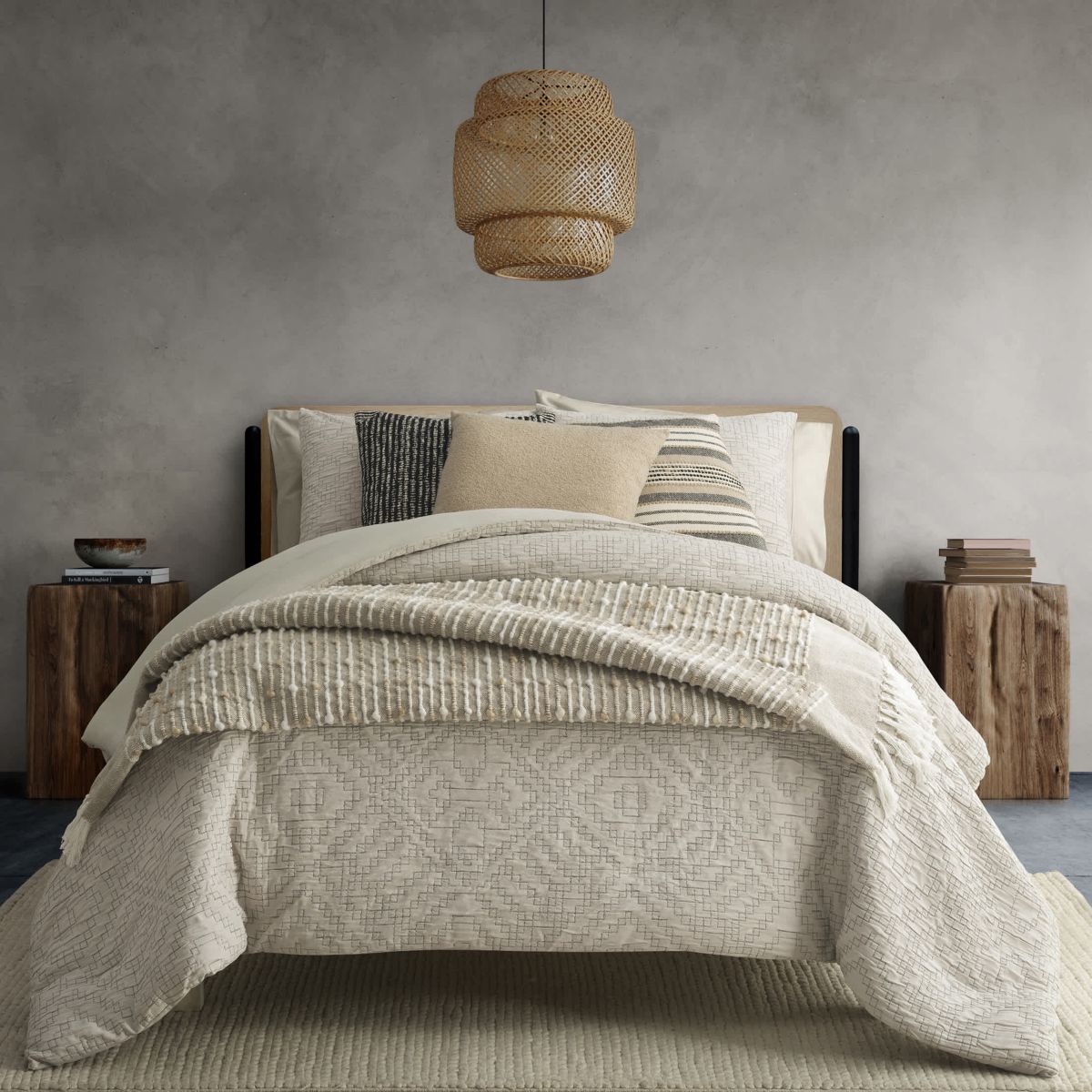 Damara Slub Stripe Tasseled Cotton Blend Throw