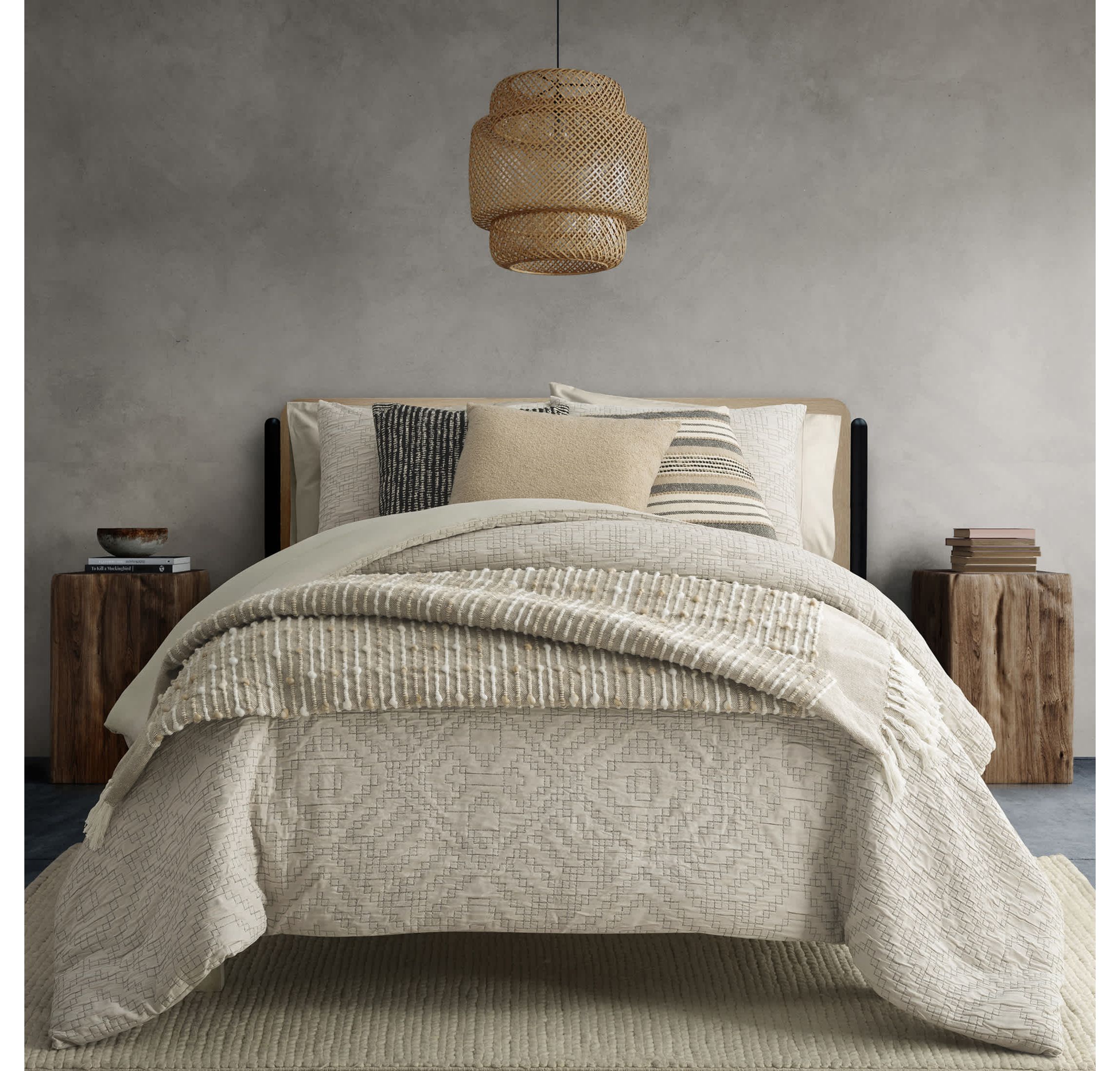 Damara Slub Stripe Tasseled Cotton Blend Throw