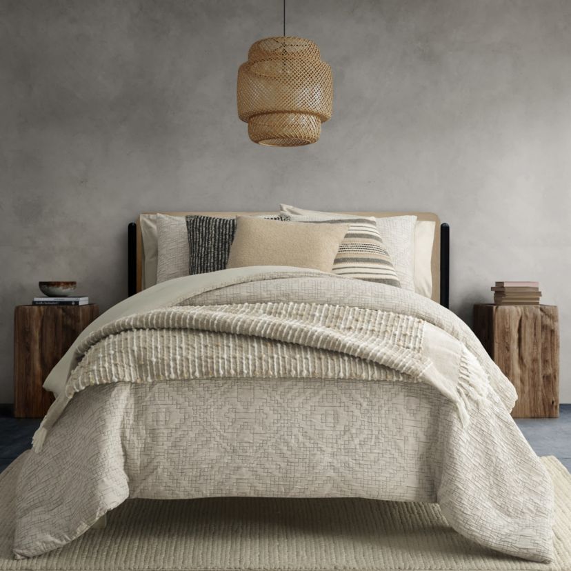 Damara Slub Stripe Tasseled Cotton Blend Throw