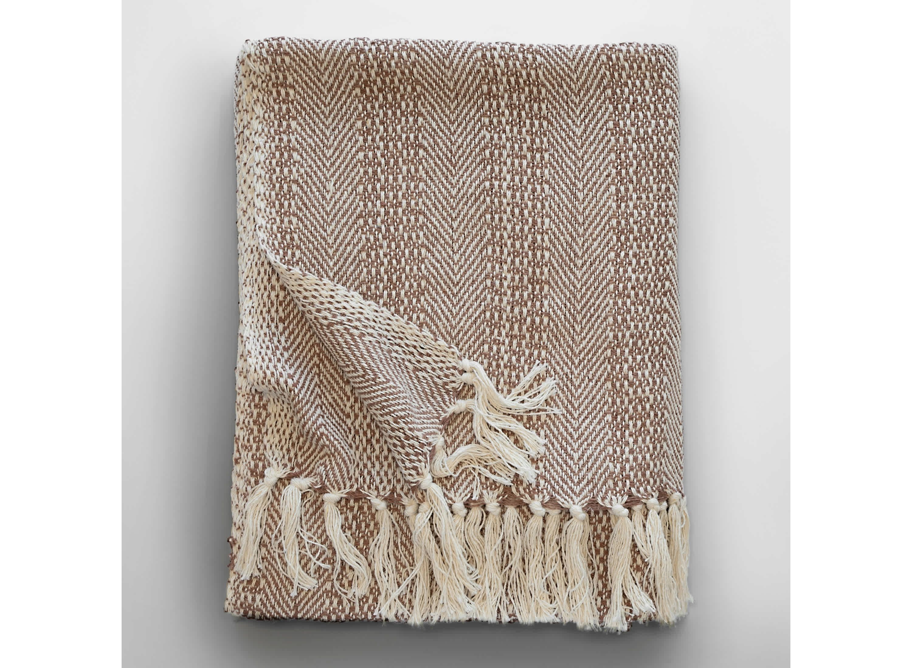 Anella Chevron Stripe Tasseled Cotton Rich Throw