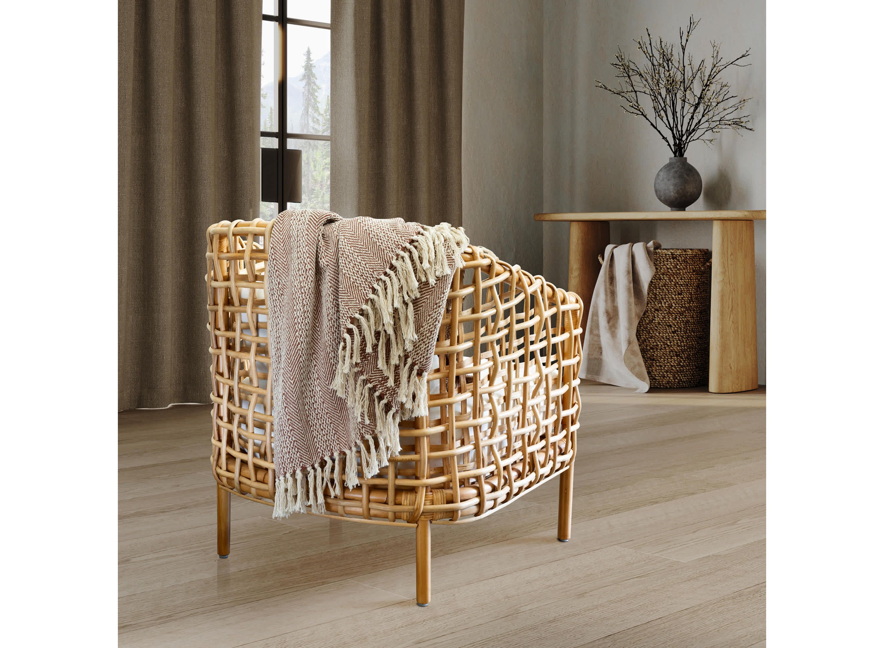 Anella Chevron Stripe Tasseled Cotton Rich Throw