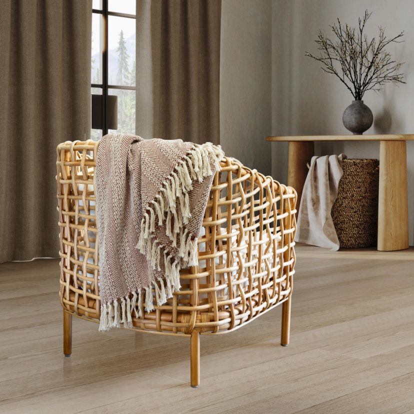 Anella Chevron Stripe Tasseled Cotton Rich Throw