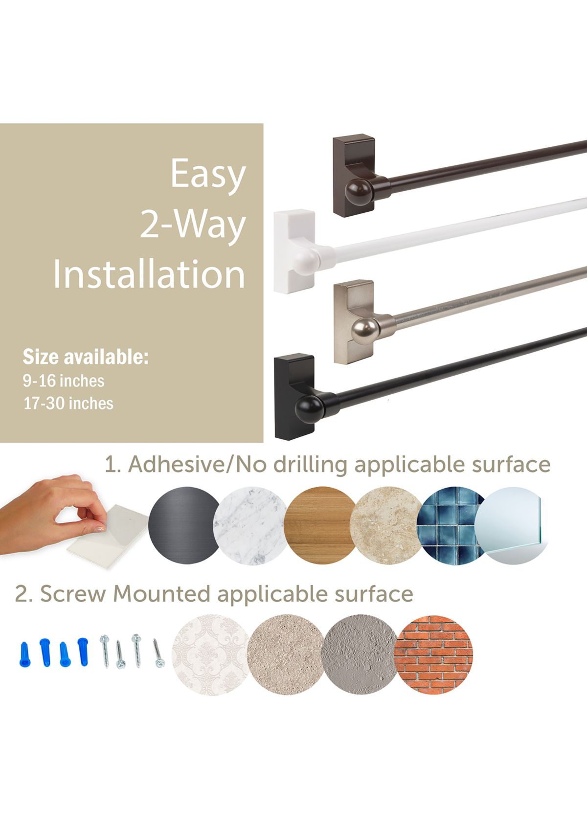 Self-Adhesive or Wall Mounted Rod 