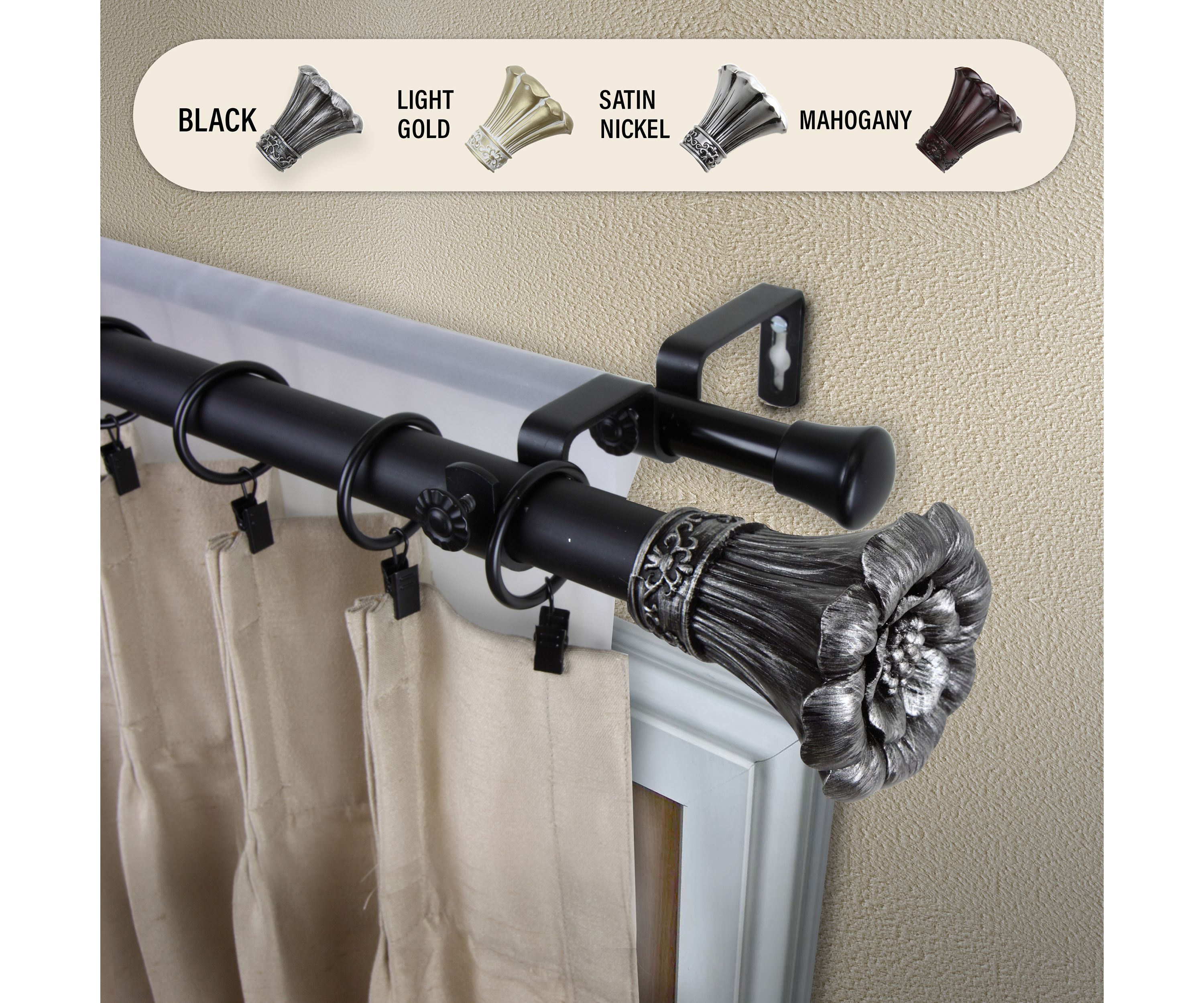 1" Blossom Double Curtain Rod