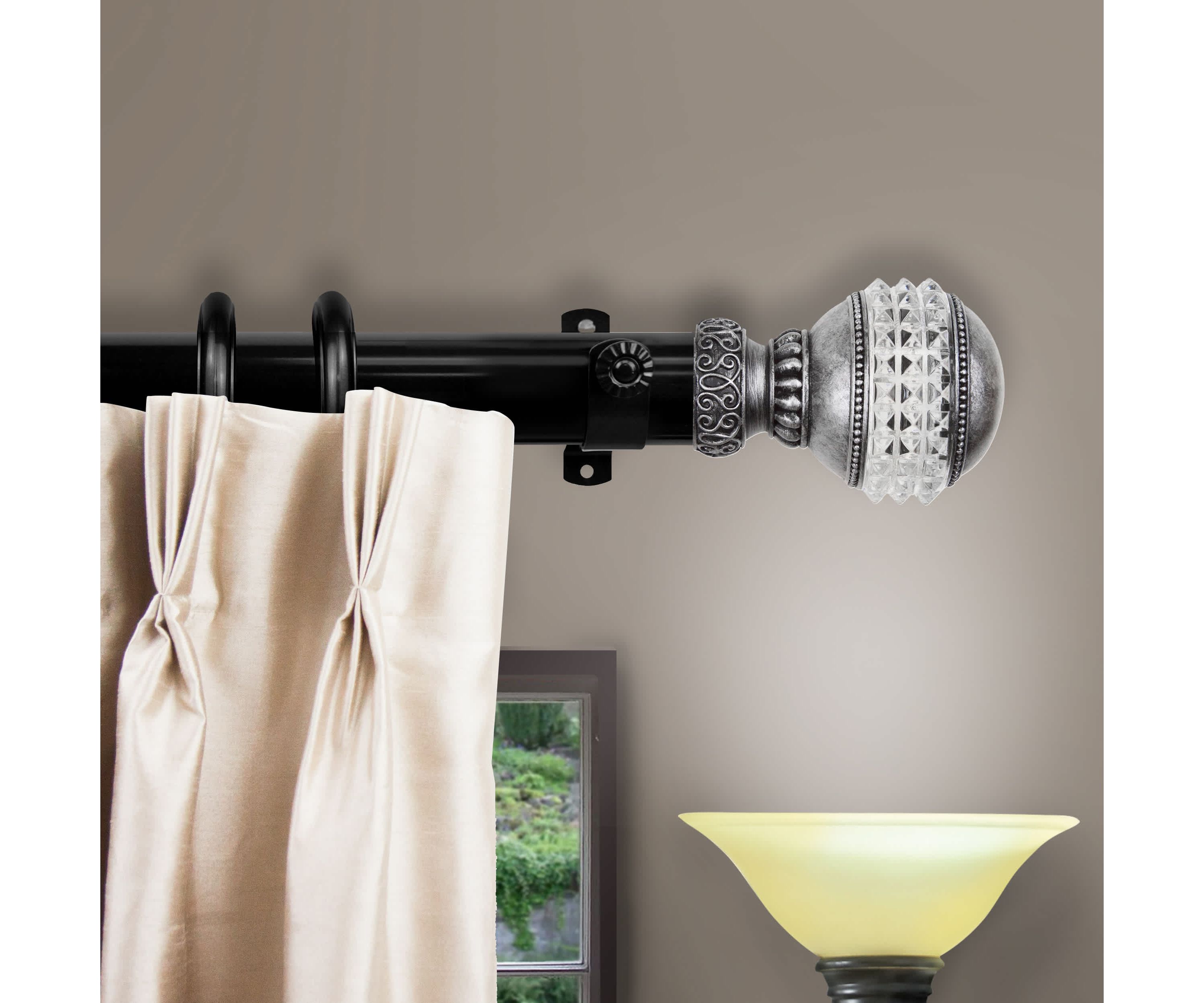 Decorative Traverse Rod with Rings Gemstone Finial