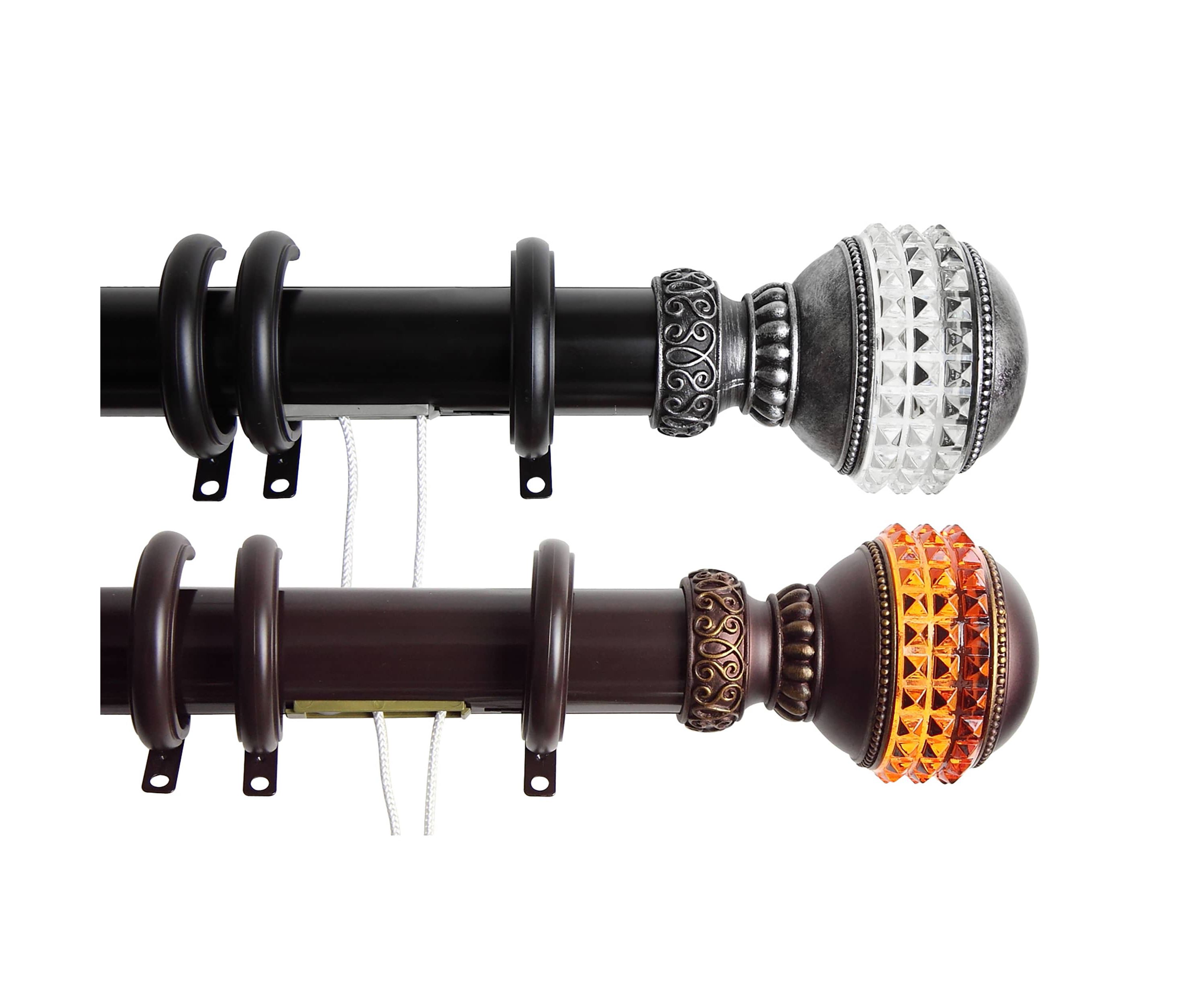 Decorative Traverse Rod with Rings Gemstone Finial