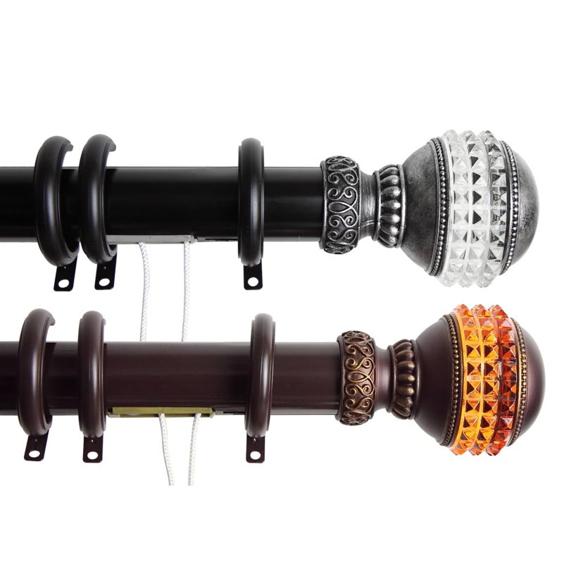 Decorative Traverse Rod with Rings Gemstone Finial