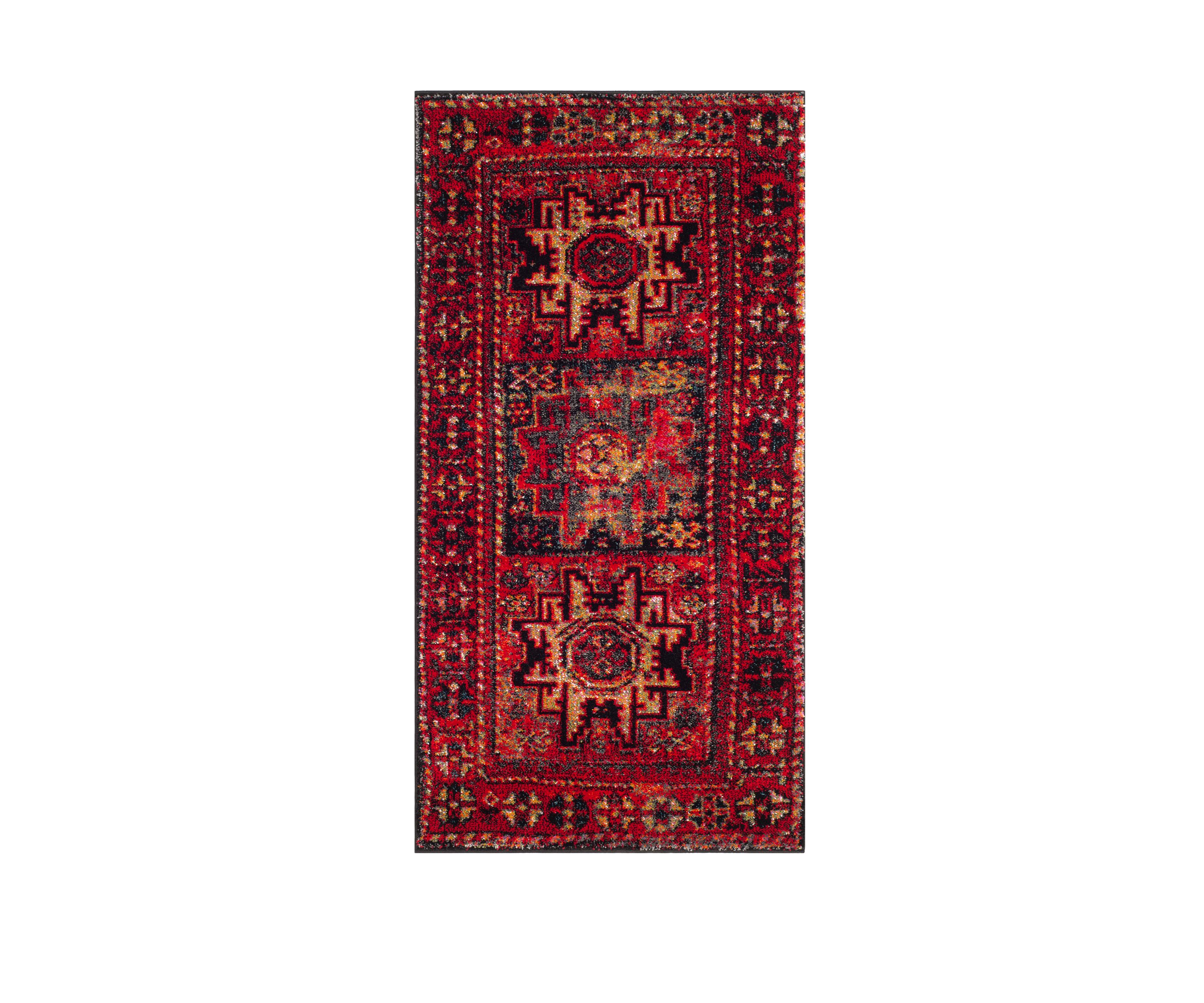 Vintage Hamadan Antiqued Oriental Red and Multi Area Rug Collection