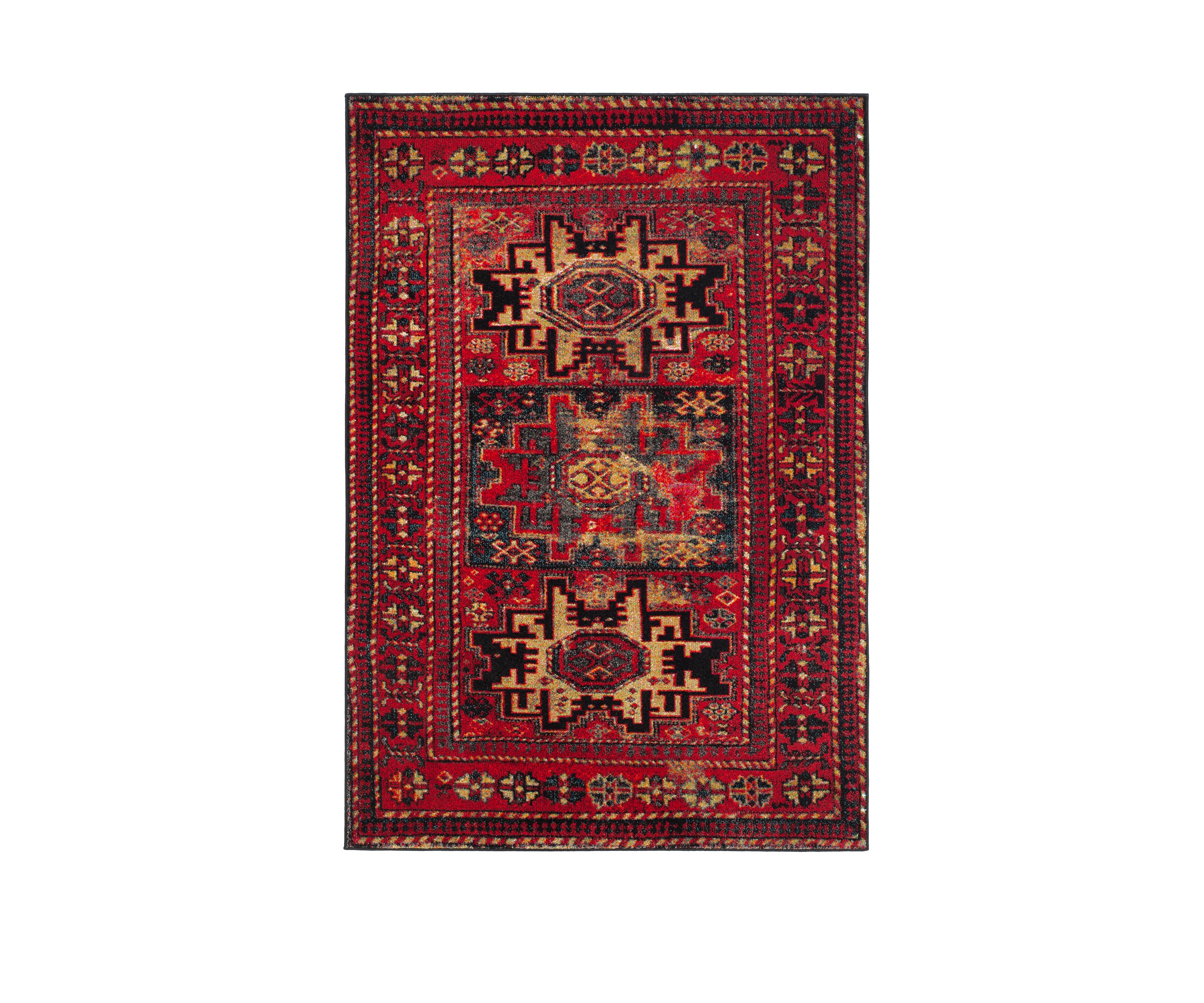Vintage Hamadan Antiqued Oriental Red and Multi Area Rug Collection