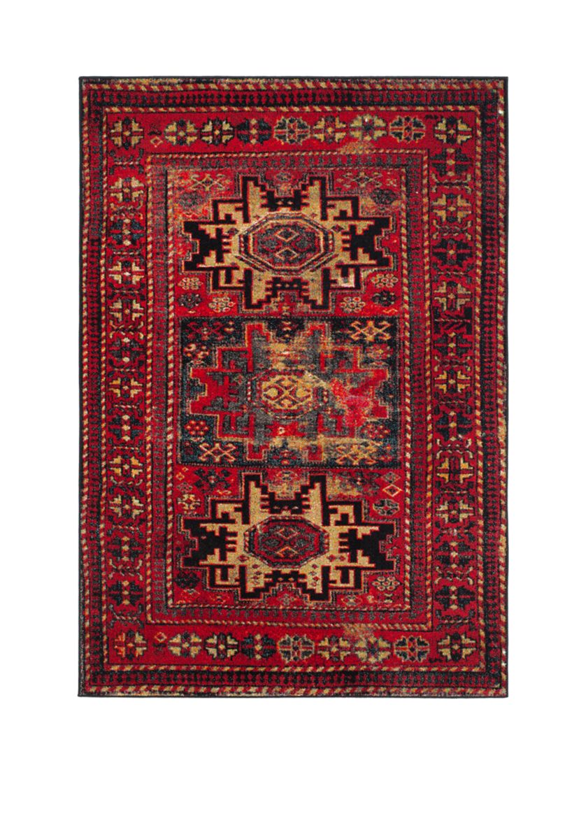 Vintage Hamadan Antiqued Oriental Red and Multi Area Rug Collection