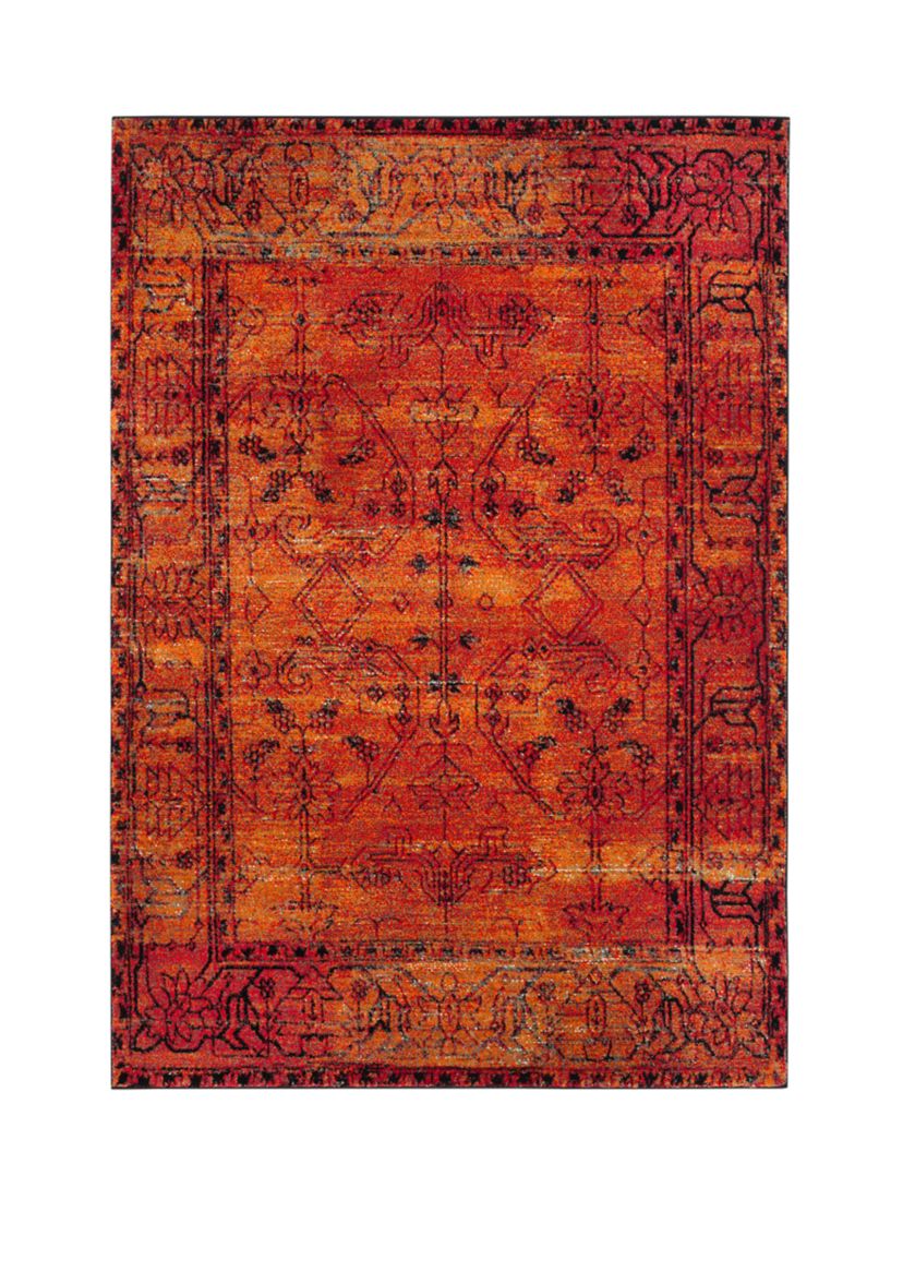 Vintage Hamadan Sarouk Orange Rectangular Area Rug Collection