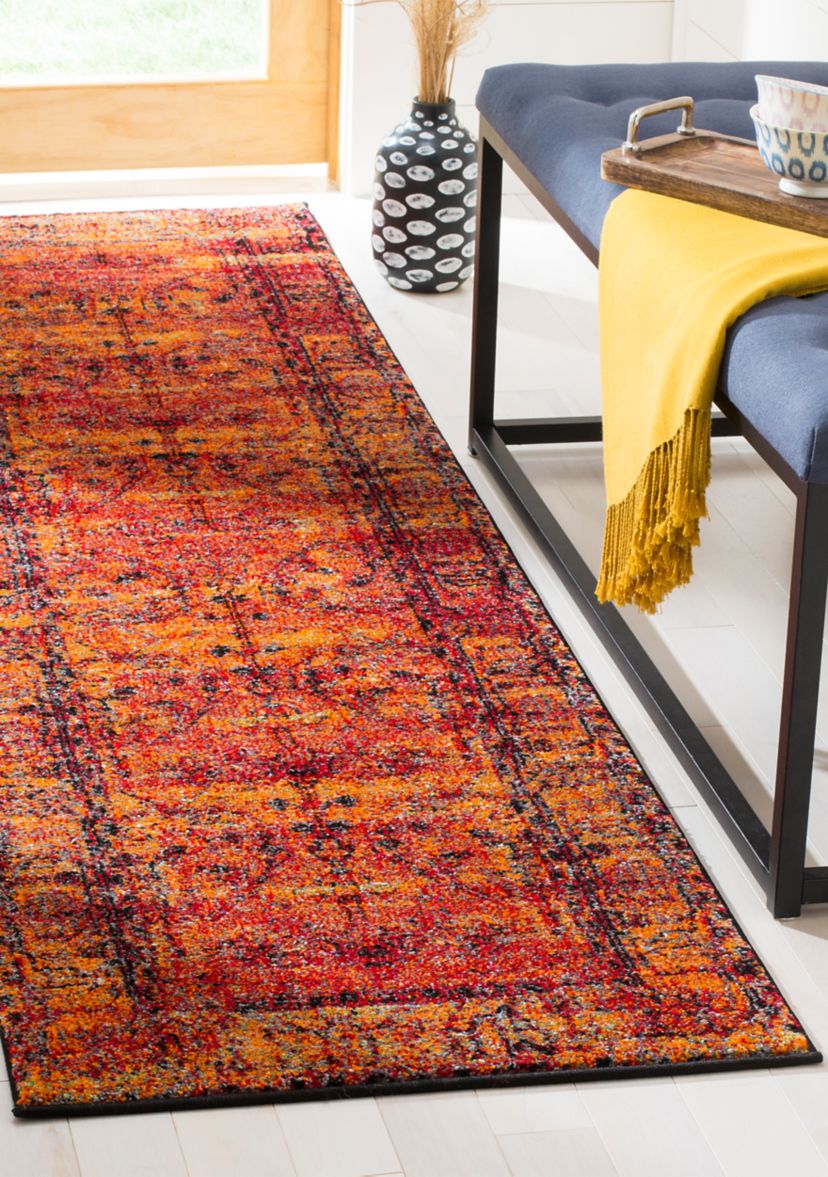 Vintage Hamadan Sarouk Orange Rectangular Area Rug Collection
