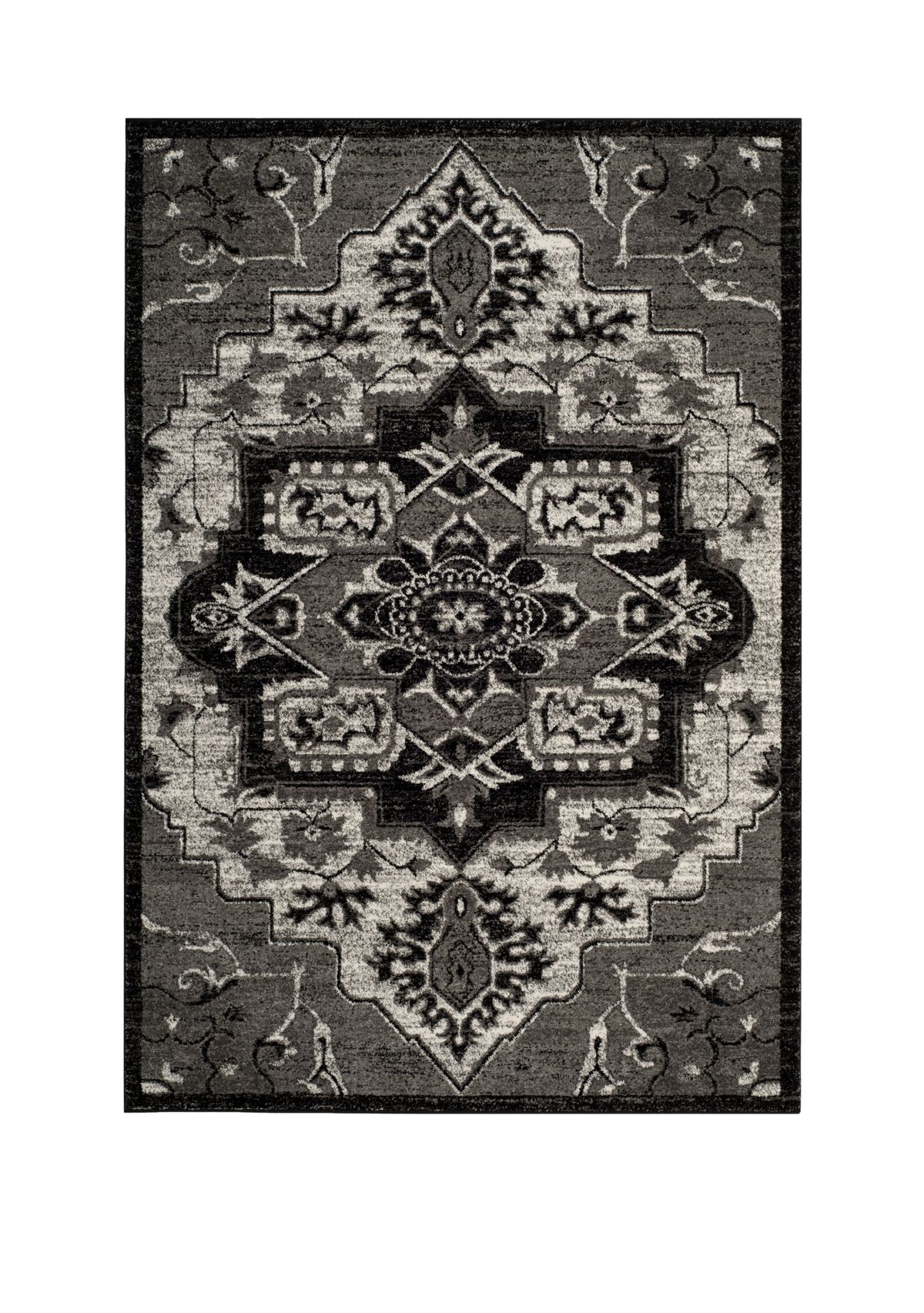 Vintage Hamadan Greyscale Medallion Area Rug Collection