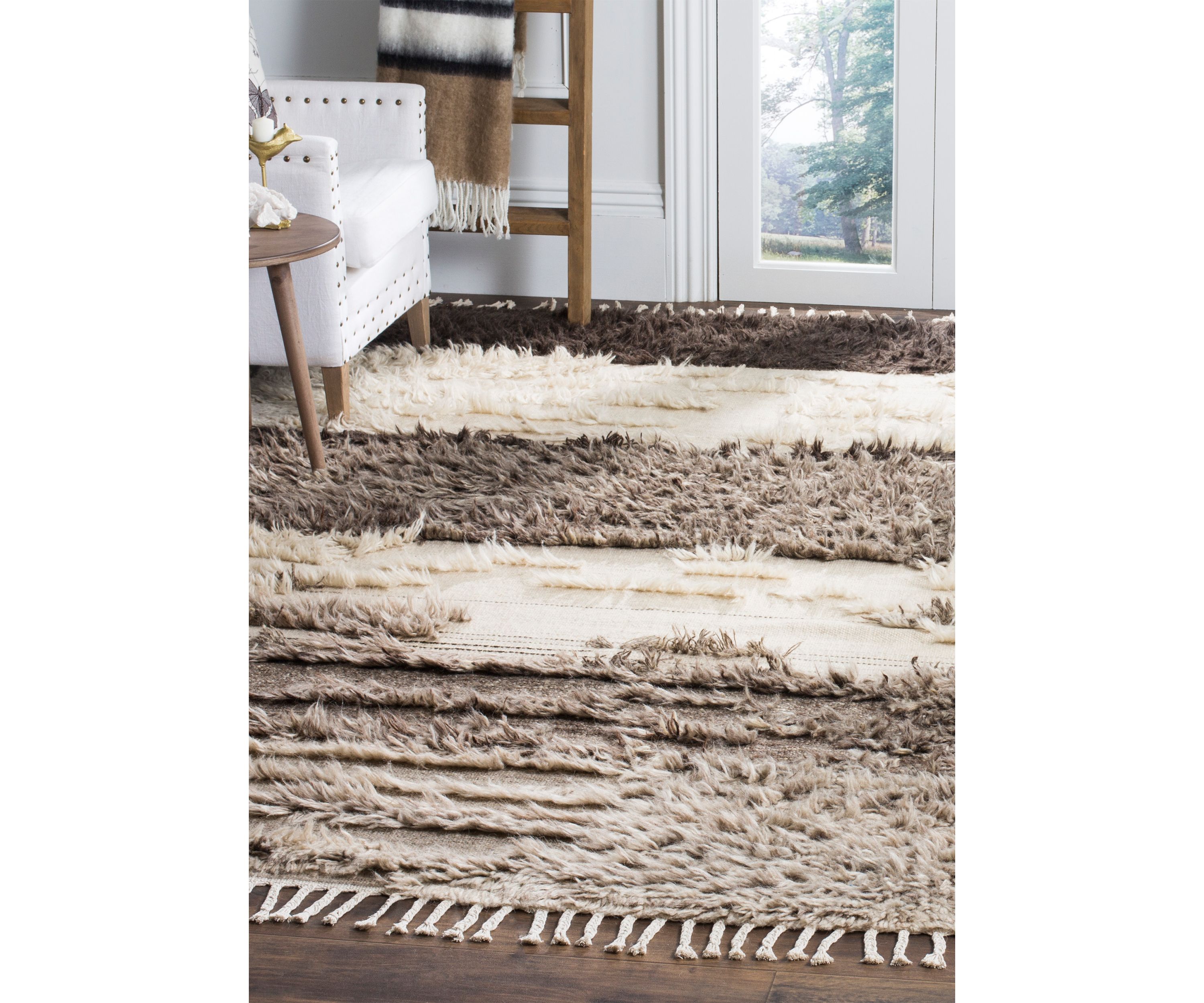 Kenya Ivory/Grey Wool with Tassels Area Rug Collection
