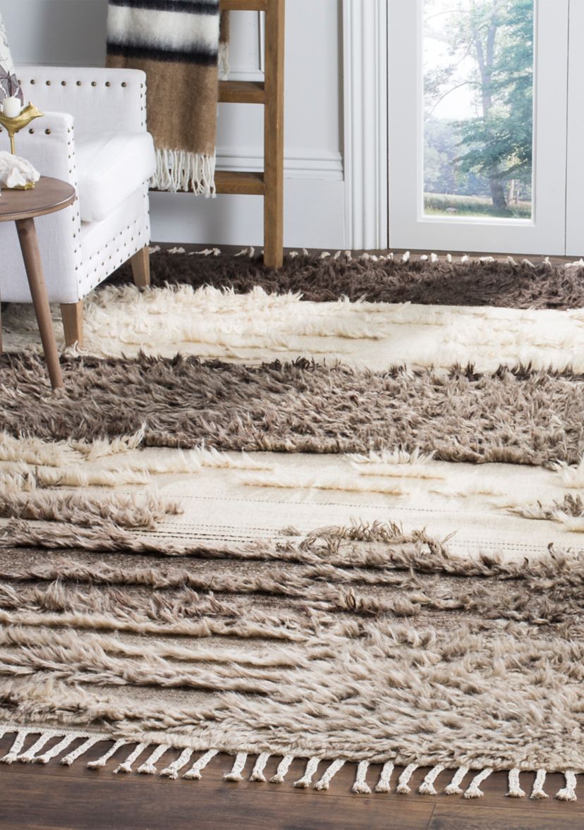 Kenya Ivory/Grey Wool with Tassels Area Rug Collection